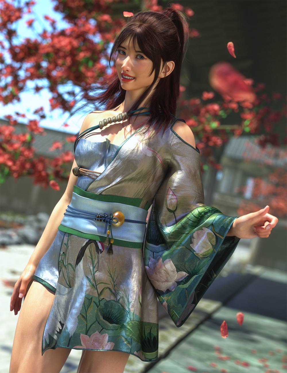 Oni Shadow dForce Kimono for Genesis 8 and 8.1 Females | Daz 3D