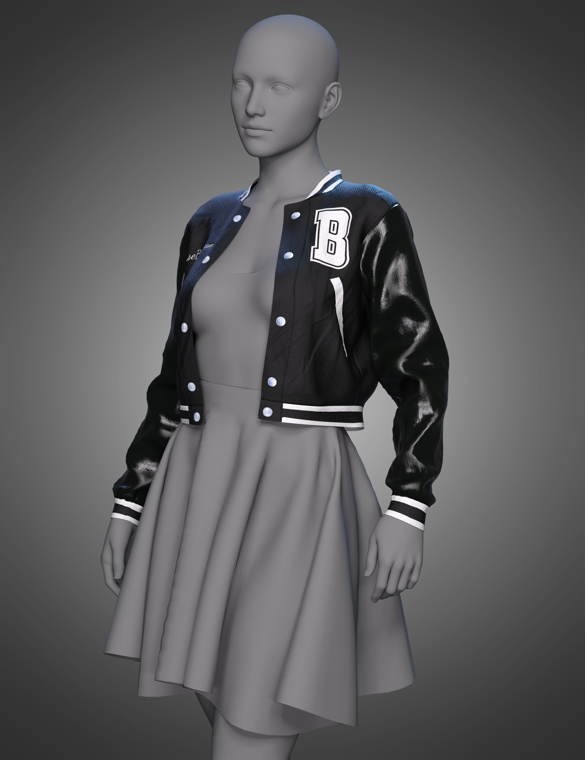 Girls Baseball Style dForce Jacket for Genesis 8 and 8.1 Females by: fefecoolyellow, 3D Models by Daz 3D