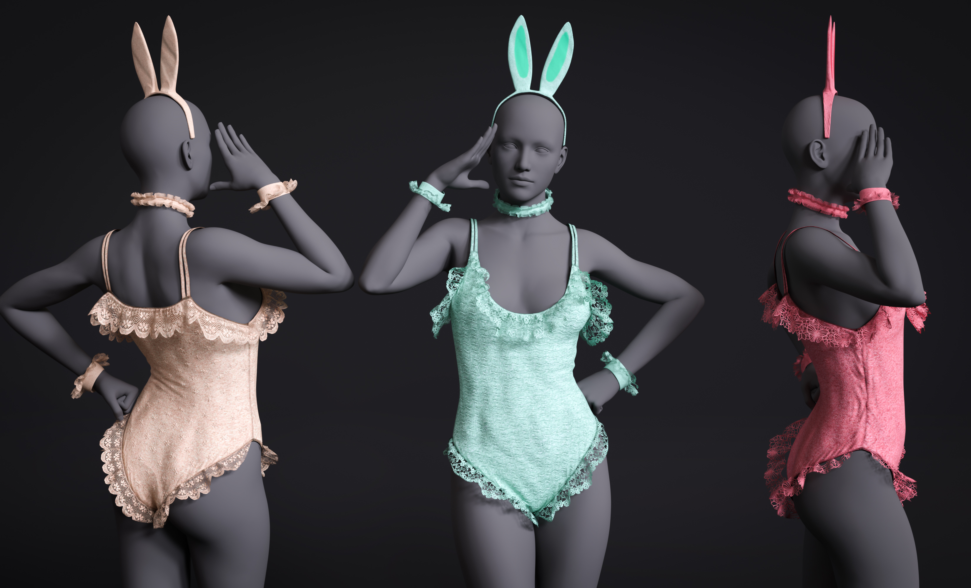 dForce Cute Bunny Bodysuit Outfit for Genesis 8 and Genesis 8.1 Females by: Beautyworks, 3D Models by Daz 3D