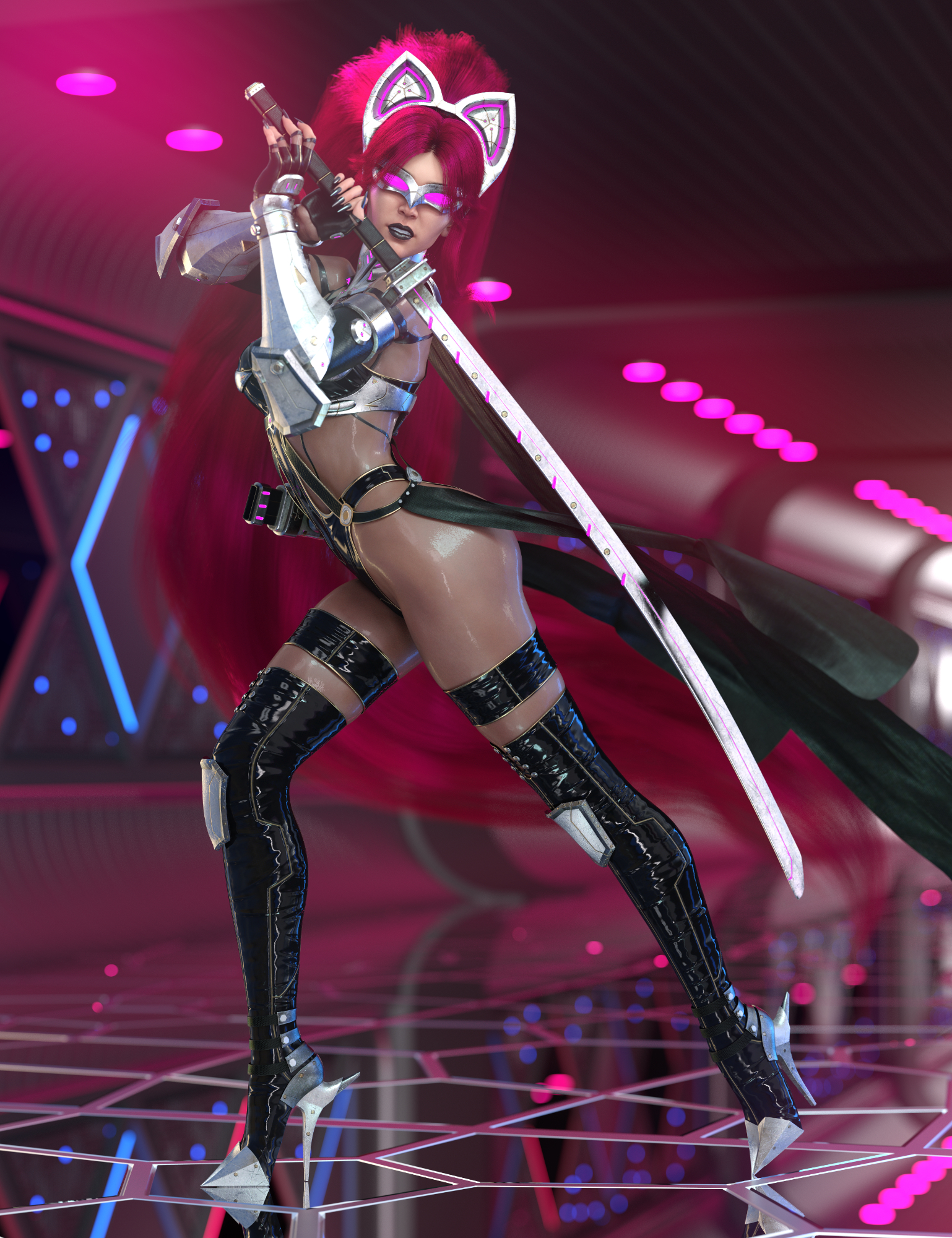 dForce Neko Samurai Outfit for Genesis 8 and 8.1 Females by: HM, 3D Models by Daz 3D