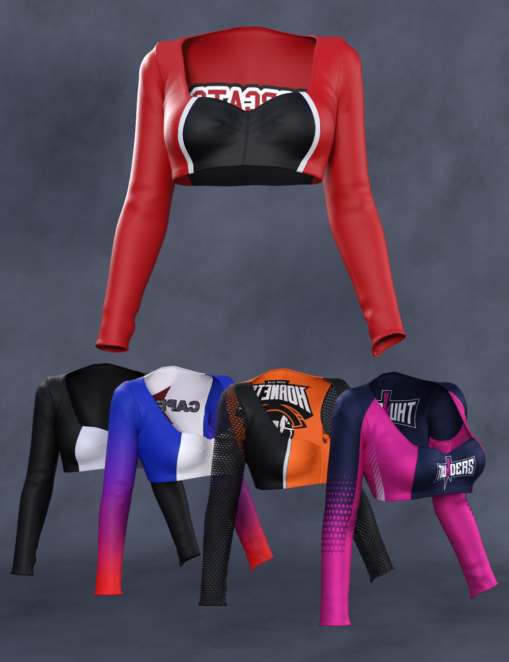 Cheerleading Squad Outfit Long-Sleeve Top for Genesis 8 and 8.1 Females by: UmblefuglySadeBarbara Brundon, 3D Models by Daz 3D