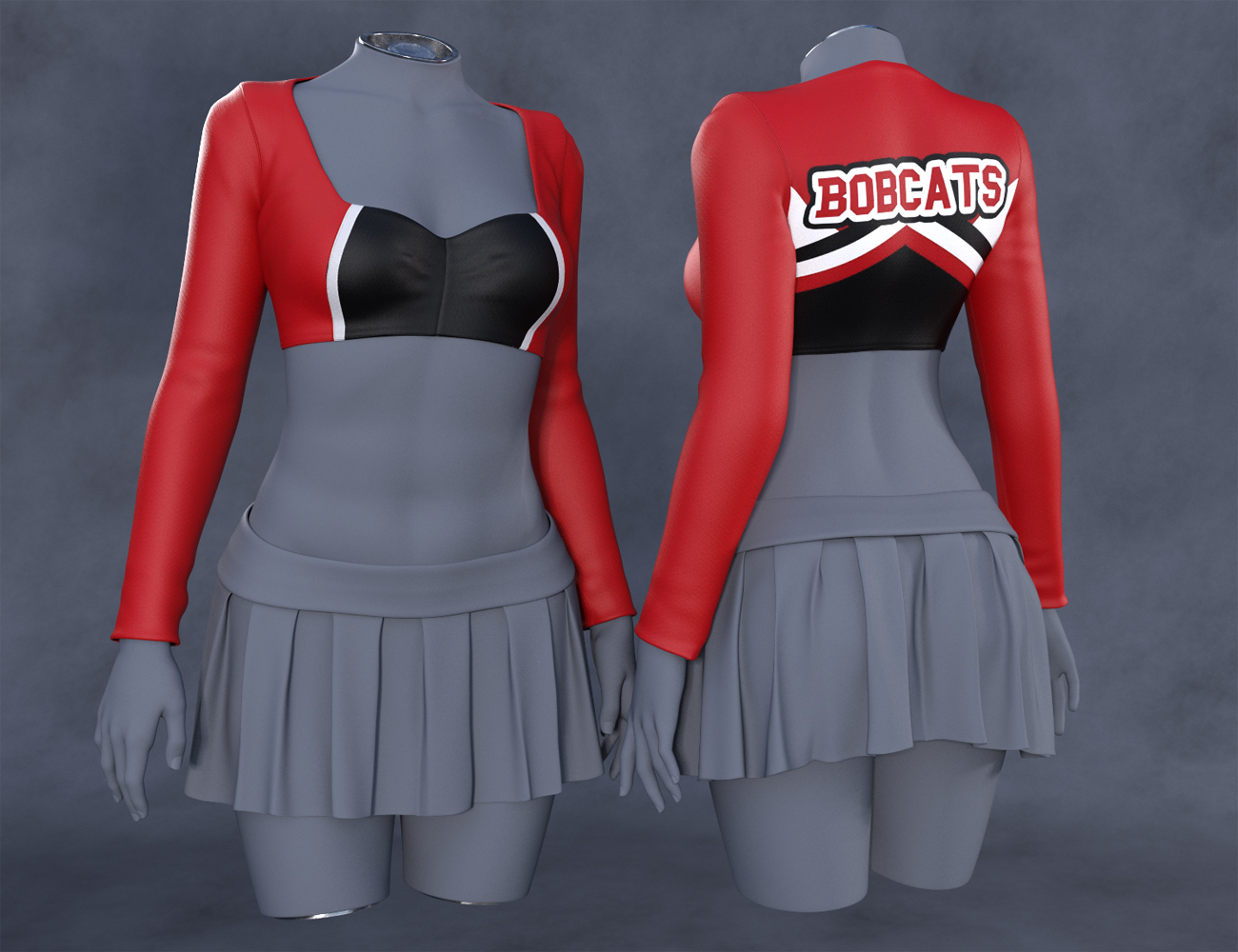Cheerleading Squad Outfit Long-Sleeve Top for Genesis 8 and 8.1 Females by: UmblefuglySadeBarbara Brundon, 3D Models by Daz 3D