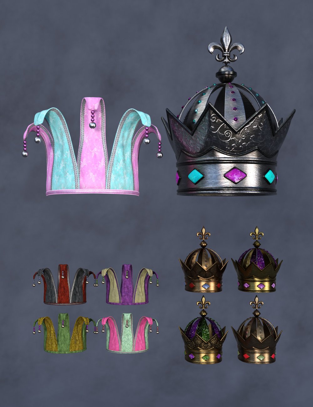 Fun Mardi Gras Mix and Match Crowns for Genesis 8 and 8.1 | Daz 3D