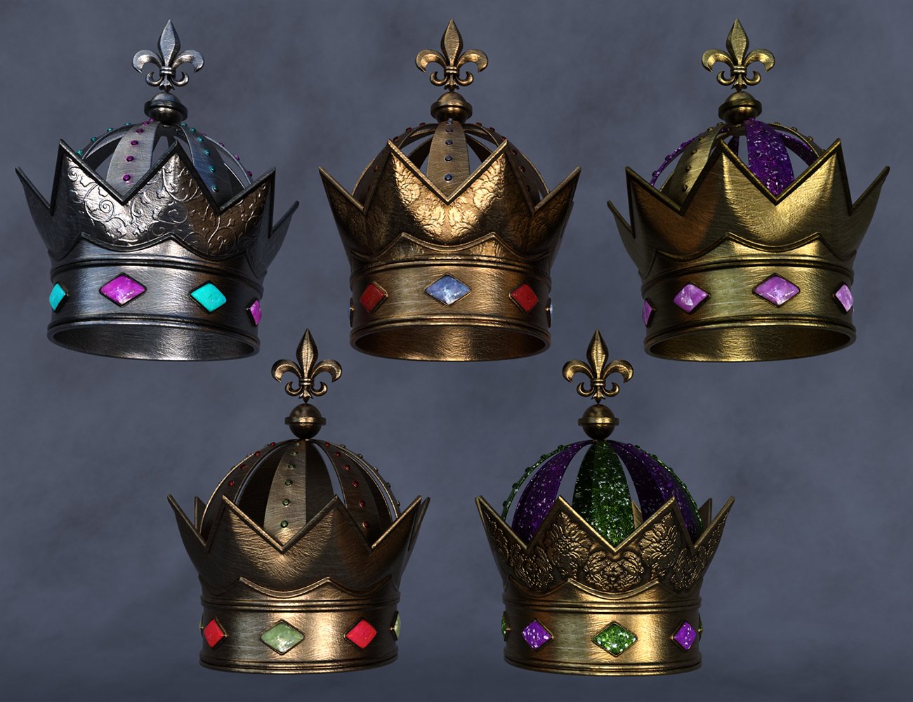 Fun Mardi Gras Mix and Match Crowns for Genesis 8 and 8.1 by: Barbara BrundonUmblefuglyArien, 3D Models by Daz 3D