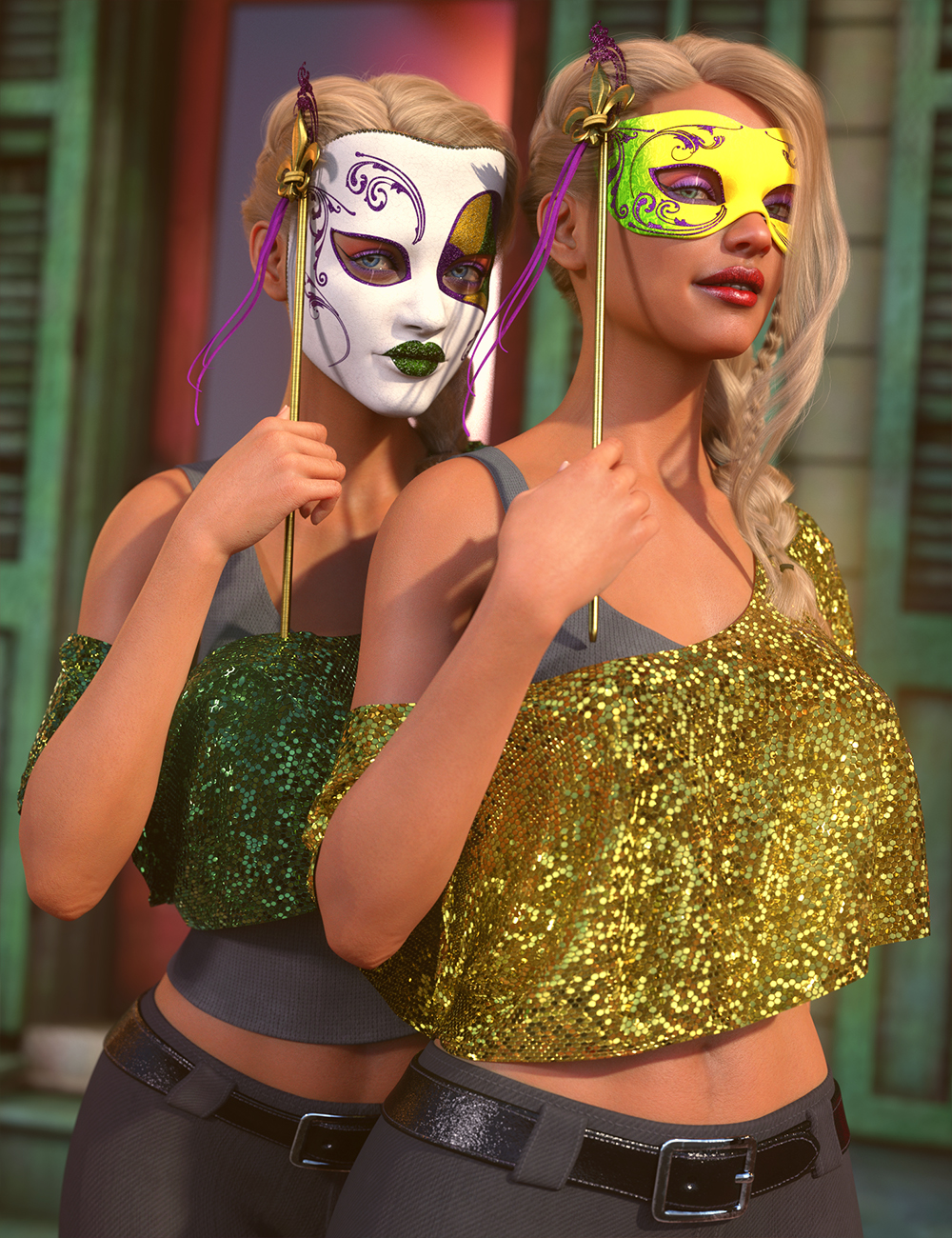 Fun Mardi Gras Mix and Match Masks and Beads for Genesis 8 and 8.1 by: Barbara BrundonUmblefuglyArien, 3D Models by Daz 3D