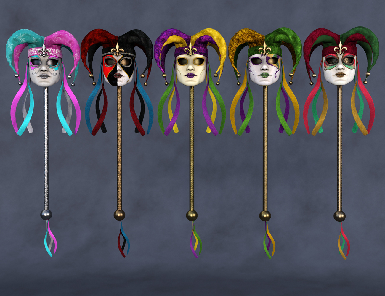 Fun Mardi Gras Mix and Match Scepters for Genesis 8 and 8.1 by: Barbara BrundonUmblefuglyArien, 3D Models by Daz 3D