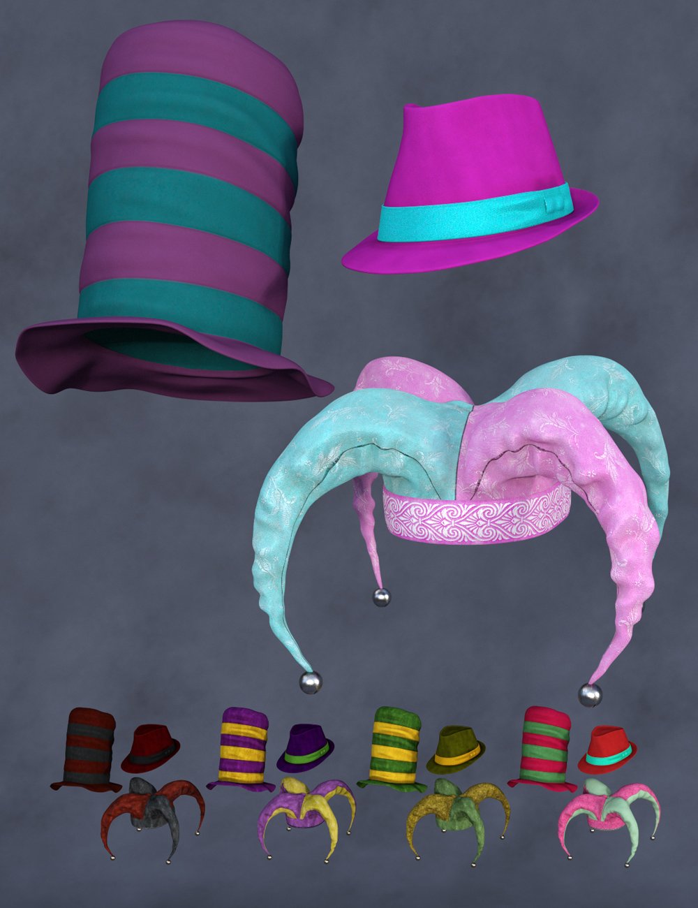 Fun Mardi Gras Mix and Match Hats for Genesis 8 and 8.1 by: Barbara BrundonUmblefugly, 3D Models by Daz 3D