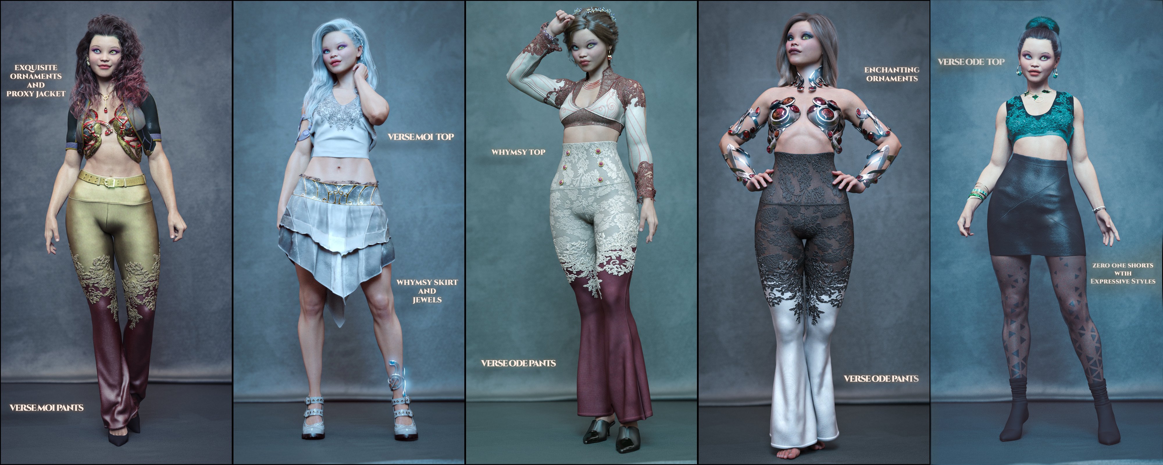 Appliques Styles for Verse Clothing Sets Appliques Styles for Verse Clothing Sets by: Aeon Soul, 3D Models by Daz 3D