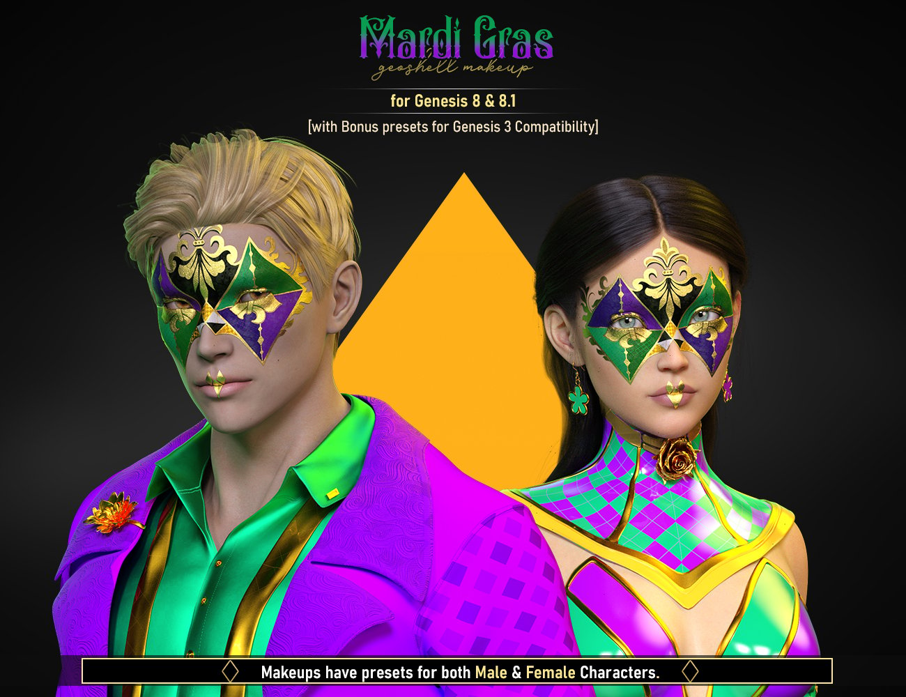 FPE Mardi Gras Geoshell Makeup for Genesis 8 and 8.1 | Daz 3D
