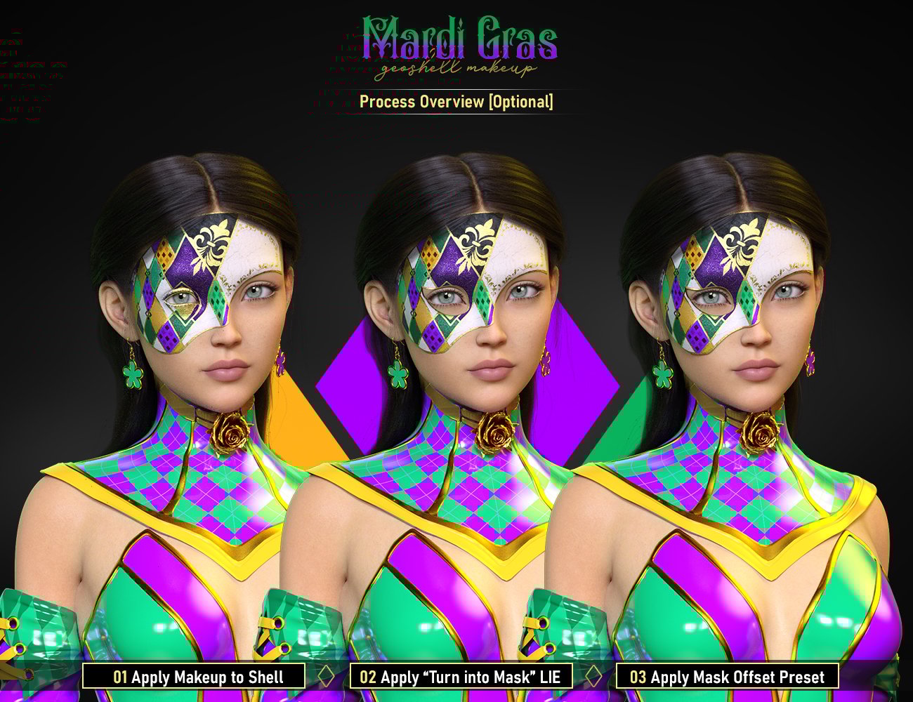 FPE Mardi Gras Geoshell Makeup for Genesis 8 and 8.1 FPE Mardi Gras Geoshell Makeup for Genesis 8 and 8.1 by: FenixPhoenixEsid, 3D Models by Daz 3D