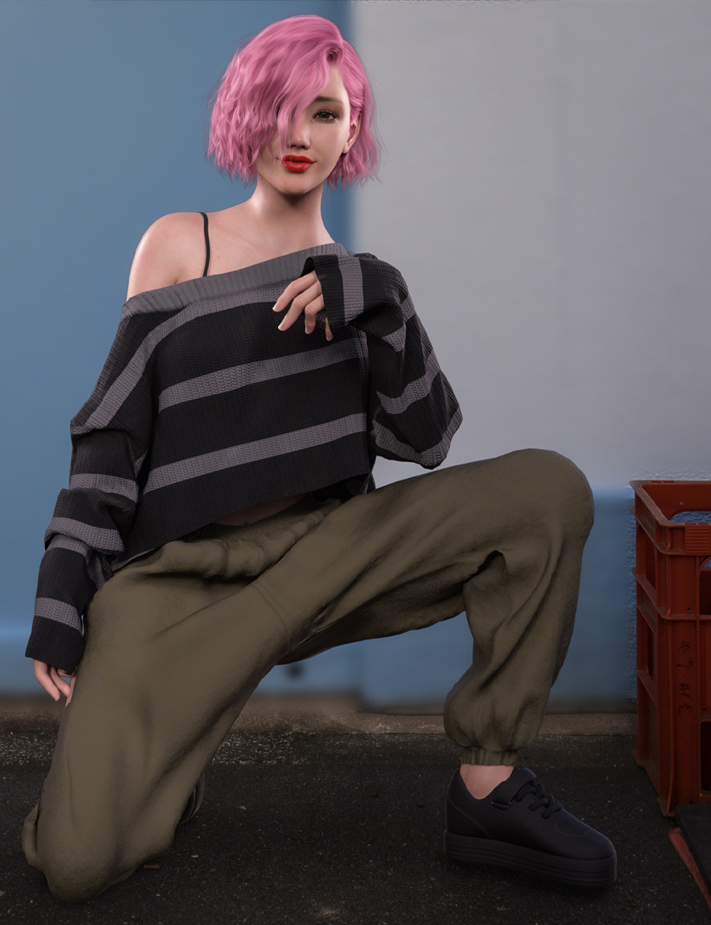 dForce Streetwear Outfit for Genesis 8 and 8.1 Females by: fefecoolyellow, 3D Models by Daz 3D
