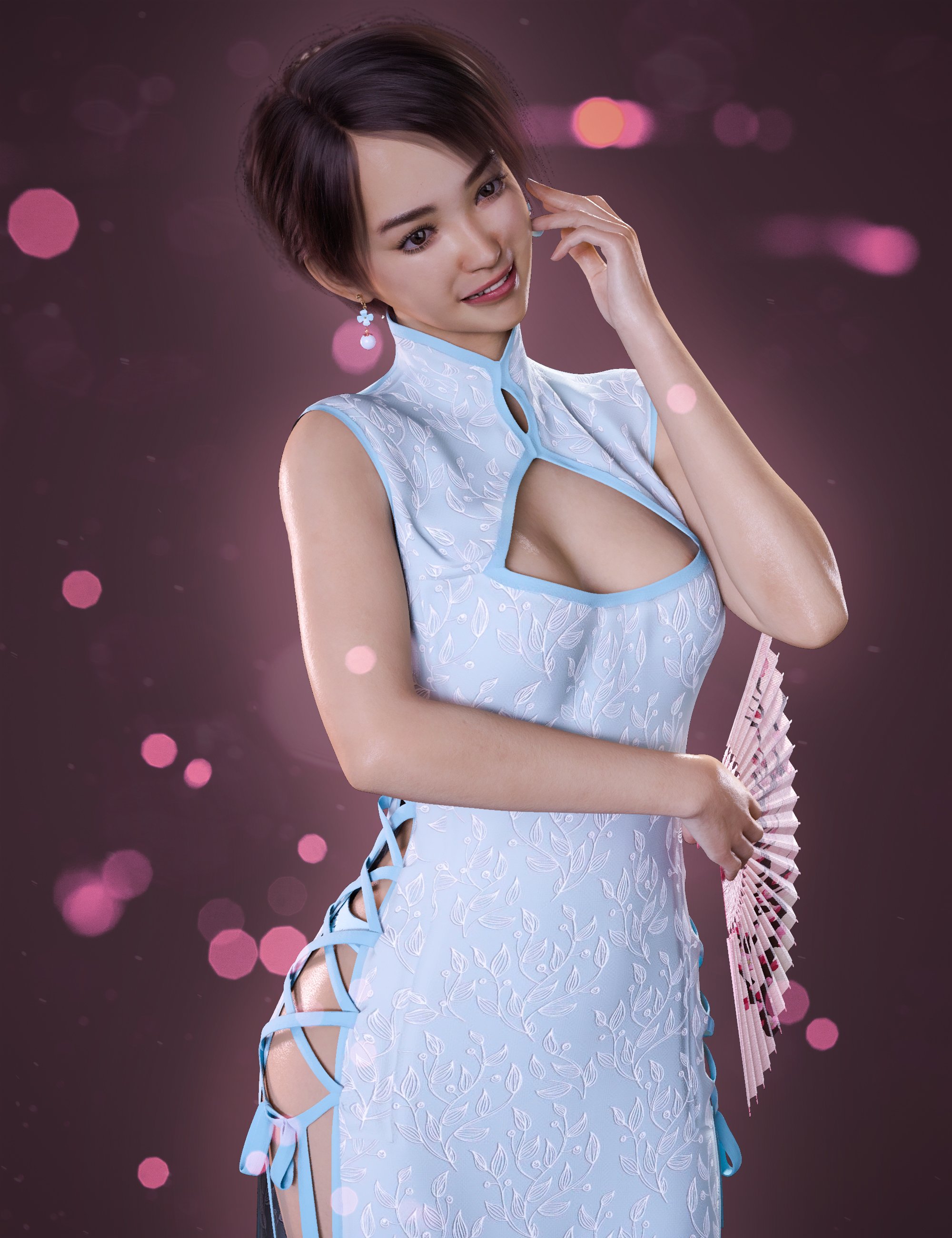 dForce Li Mei Mini Dress Outfit for Genesis 8 and 8.1 Females by: Beautyworks, 3D Models by Daz 3D