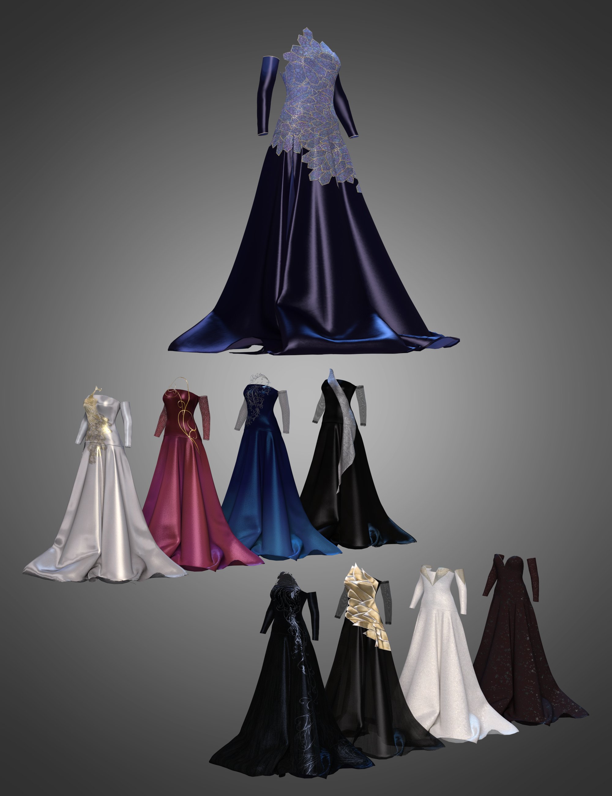 dForce Night Dress Outfit for Genesis 8.1 Females by: ArkiAnna BenjaminShox-Design, 3D Models by Daz 3D