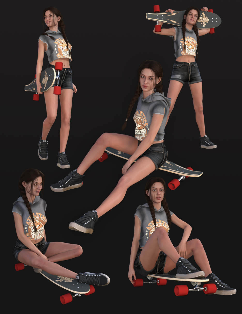 Longboard Hero Poses and Longboard for Genesis 8.1 Female by: Val3dartbiuzpharb, 3D Models by Daz 3D