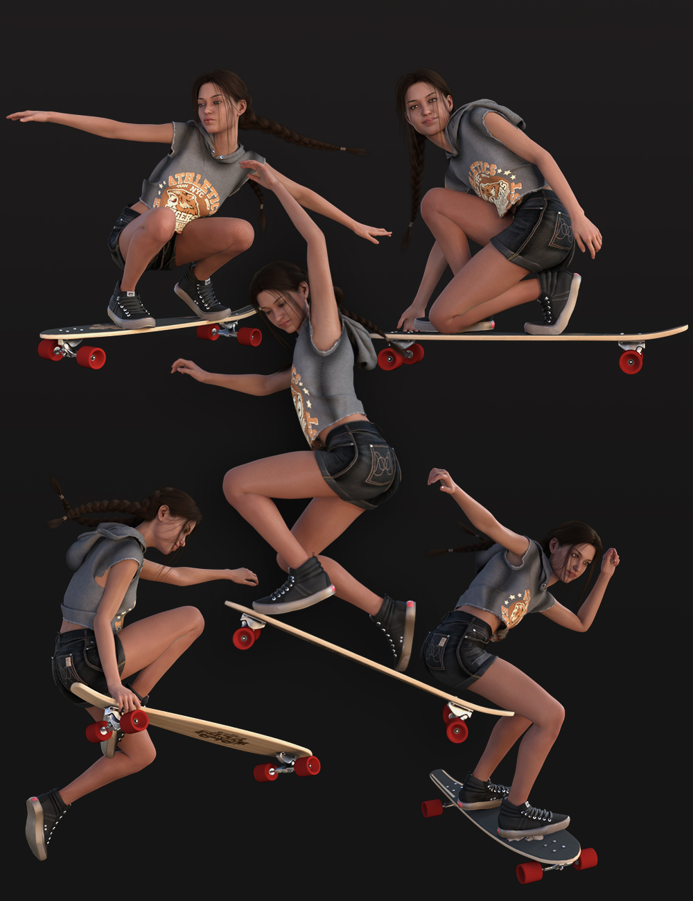 Longboard Hero Poses and Longboard for Genesis 8.1 Female by: Val3dartbiuzpharb, 3D Models by Daz 3D