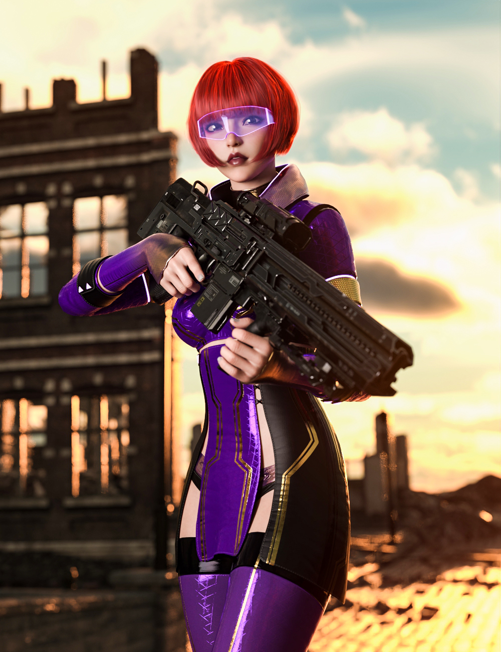 Cyberpunk Droid Sniper Rifle Poses for Genesis 8 and 8.1 Female by: mossberg, 3D Models by Daz 3D