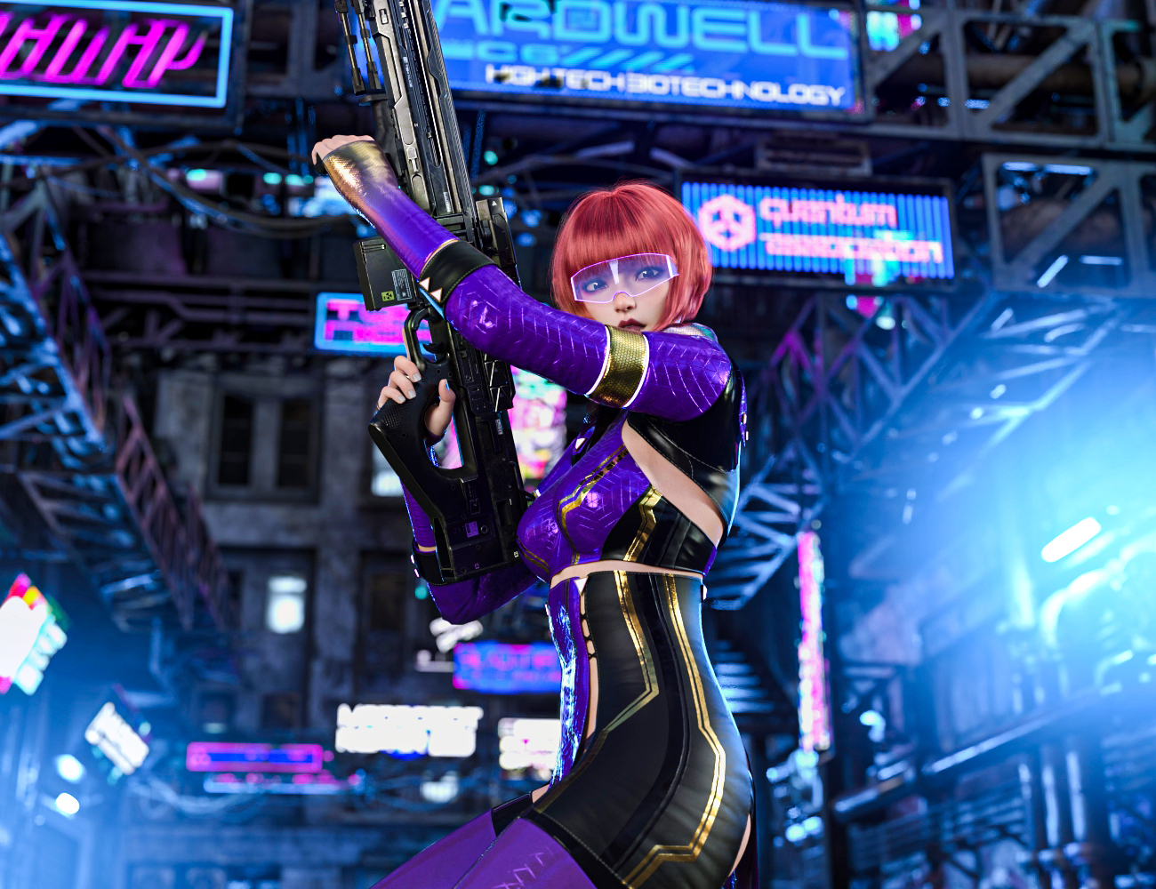 Cyberpunk Droid Sniper Rifle Poses for Genesis 8 and 8.1 Female by: mossberg, 3D Models by Daz 3D