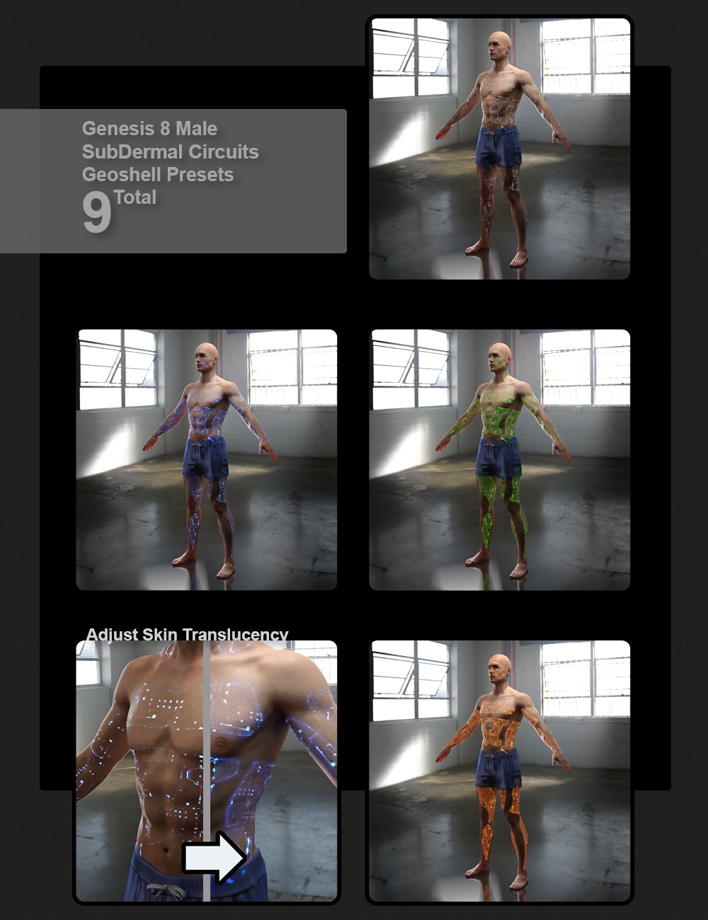 SubDermal Circuits for LIFE Android 2.0 Male and Genesis 8 and 8.1 Male by: Marshian, 3D Models by Daz 3D