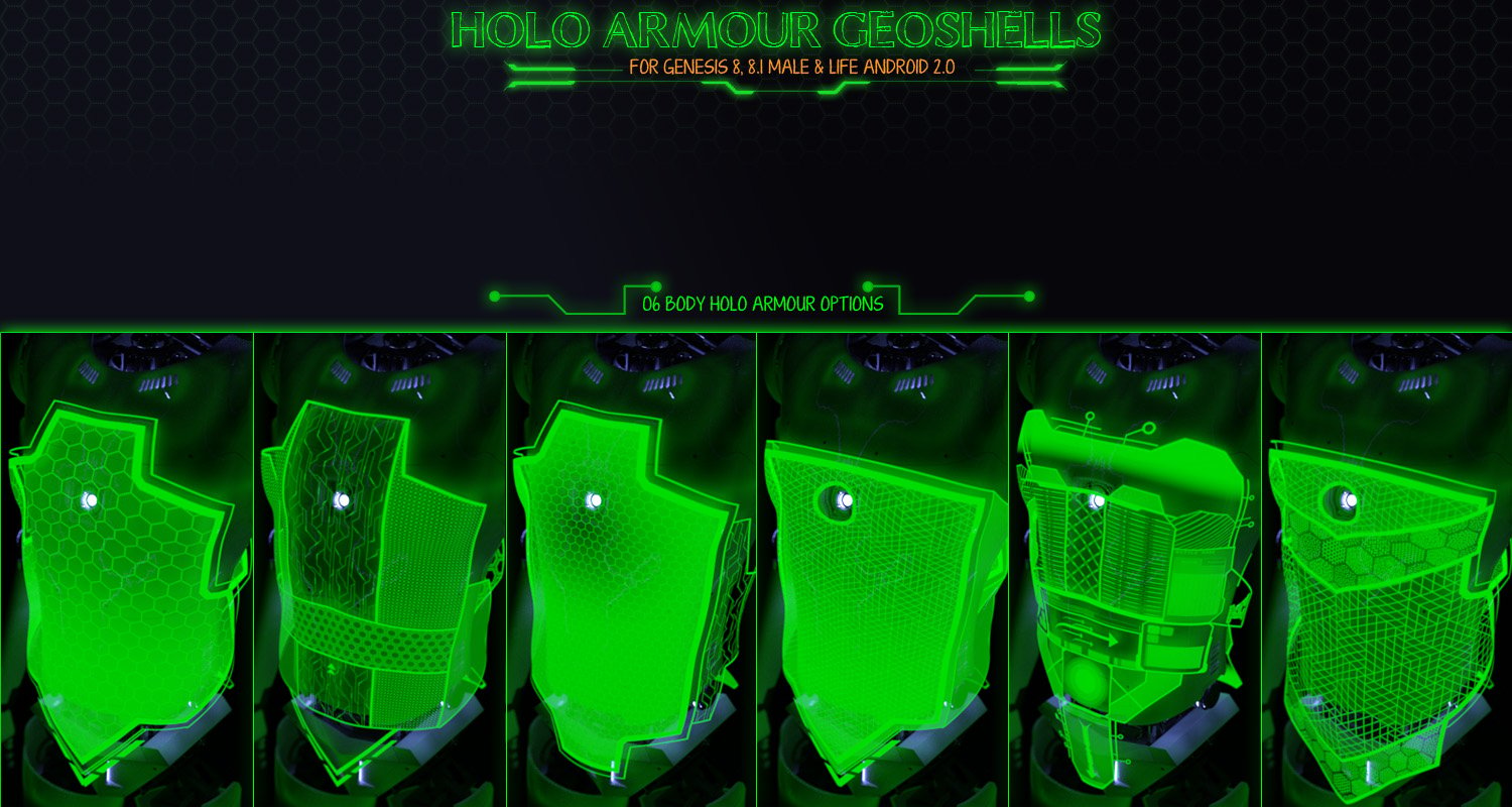 Holo Shield Geoshells for Genesis 8 and 8.1 Male and Life 2.0 Android by: ForbiddenWhispers, 3D Models by Daz 3D
