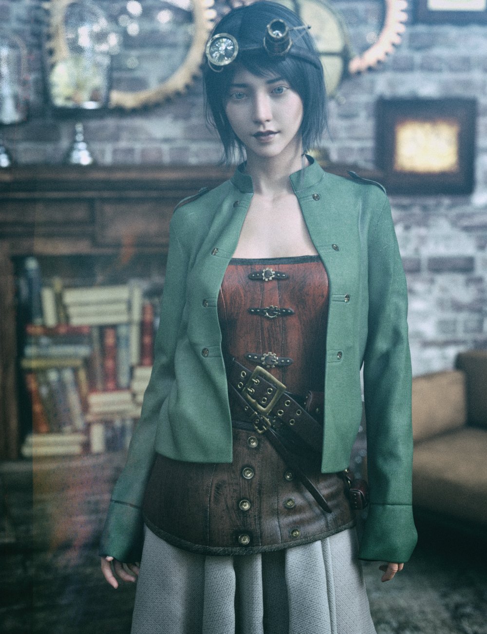 KUJ Steampunk Explorer Jacket for Genesis 8 and 8.1 Females by: Kujira, 3D Models by Daz 3D
