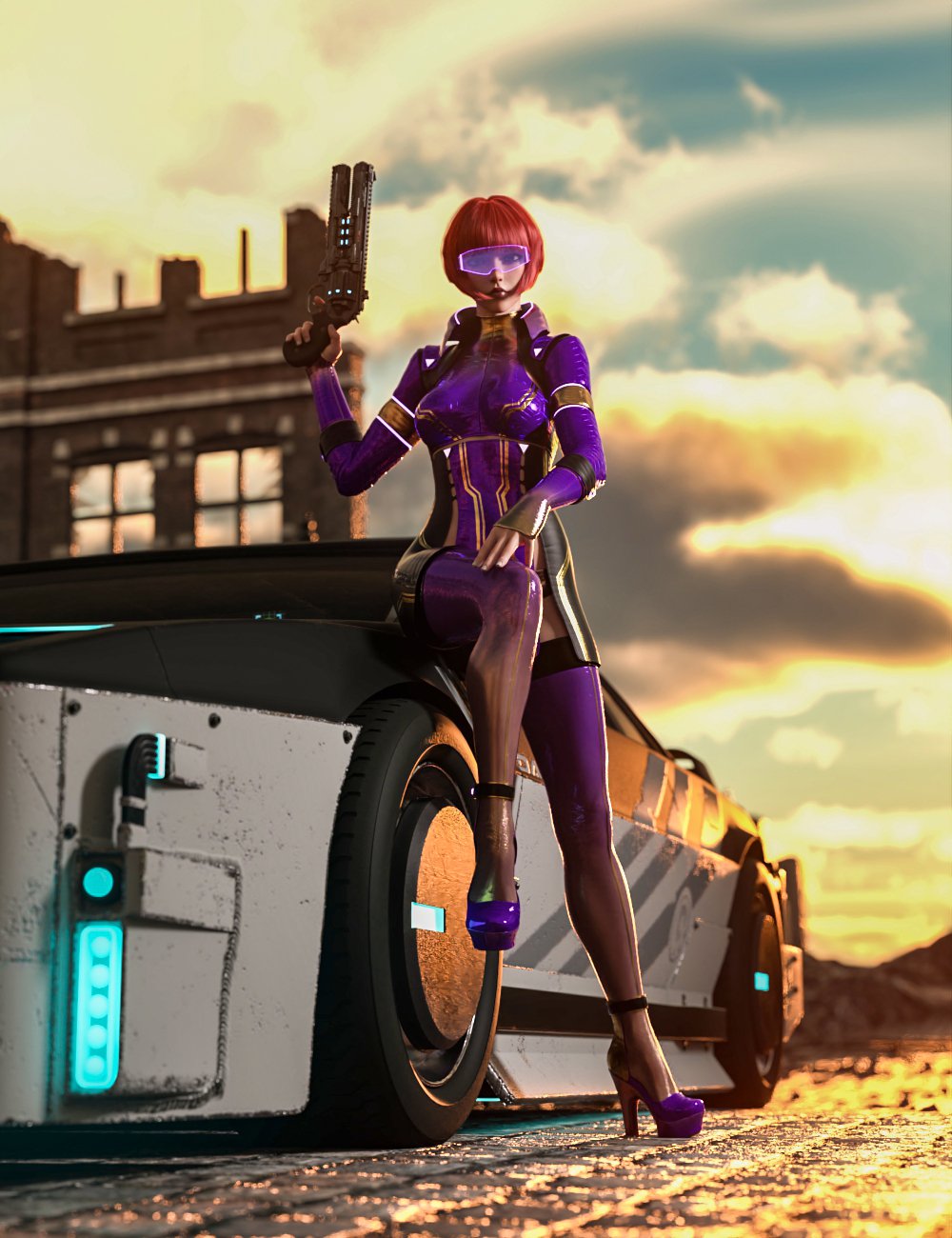 Cyberpunk Car Poses for Genesis 8 and 8.1 Female