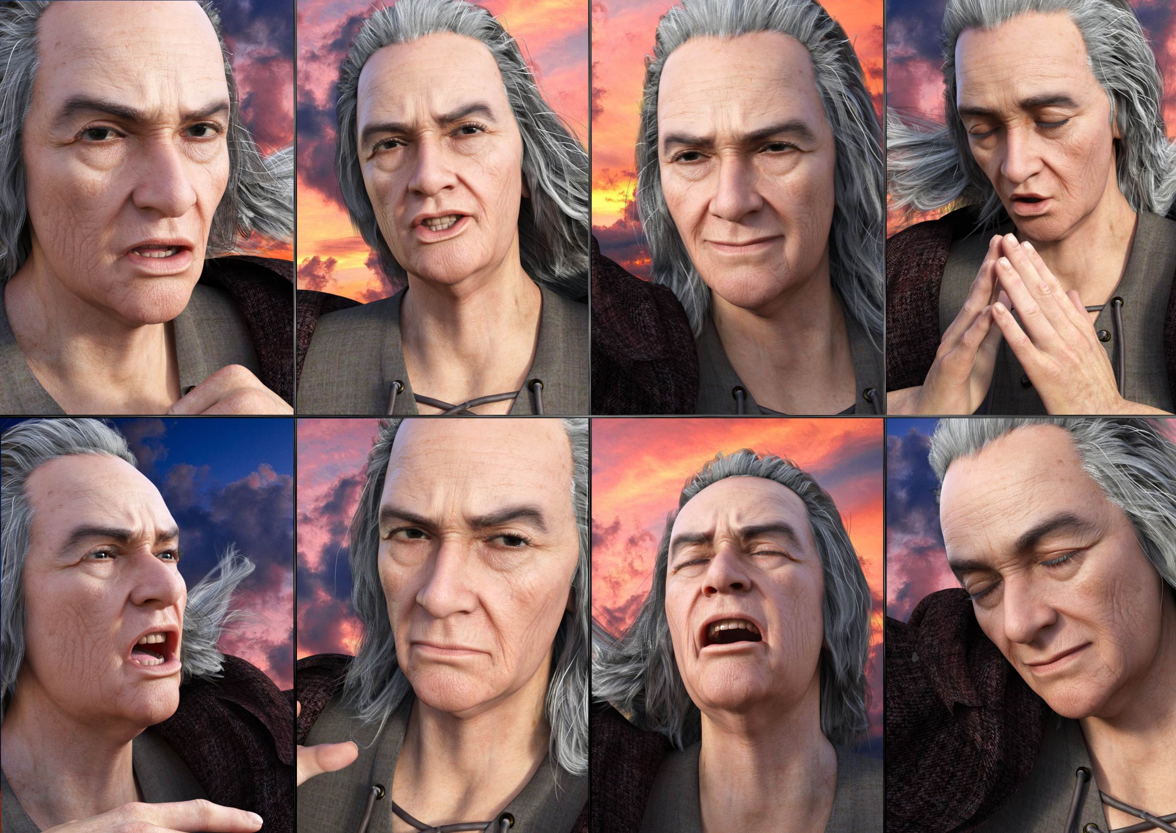 The Wizard Expressions for Merlin 8.1 and Genesis 8.1 Male by: JWolf, 3D Models by Daz 3D