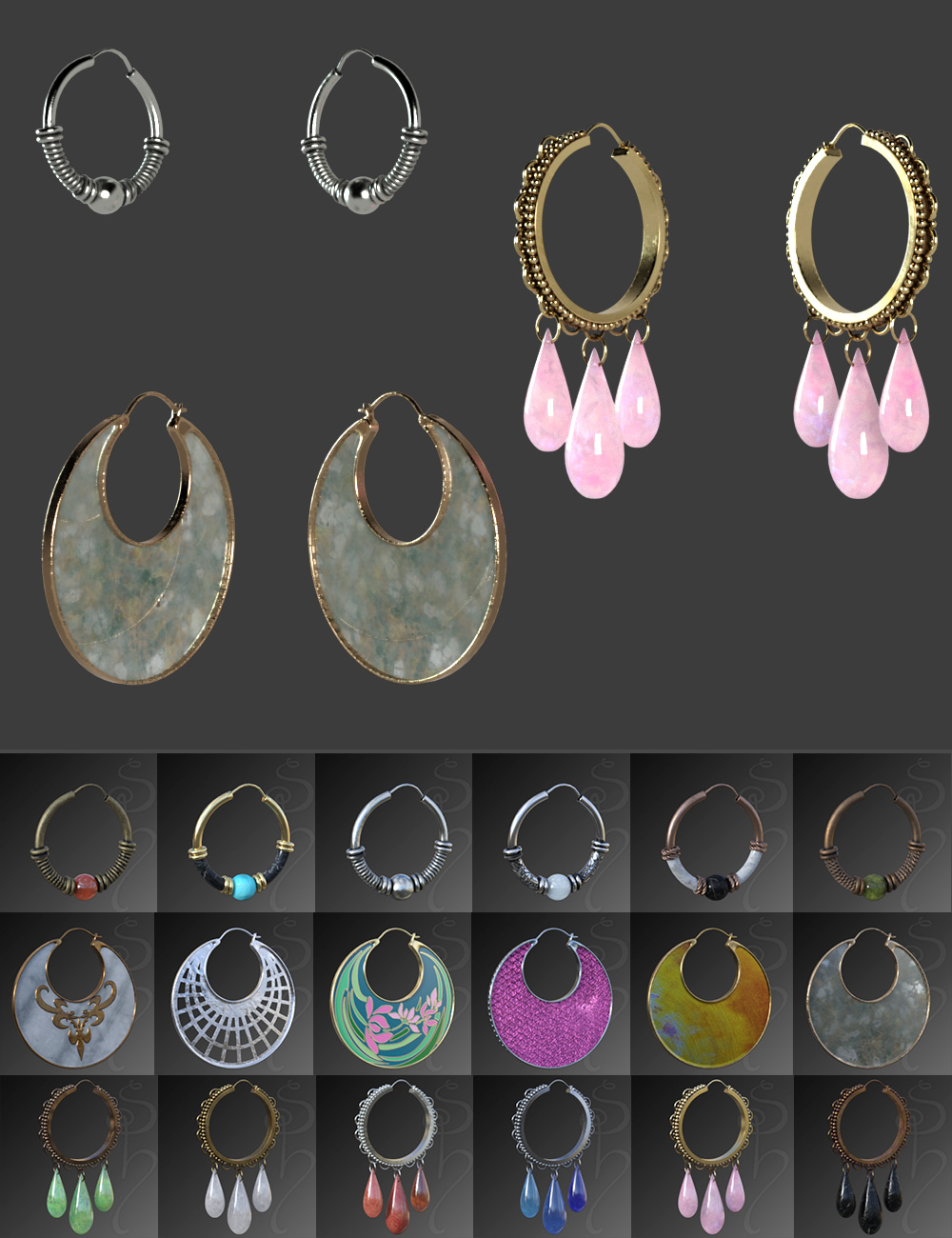 Hoop Earrings Boho Style for Genesis 8 and 8.1 Females