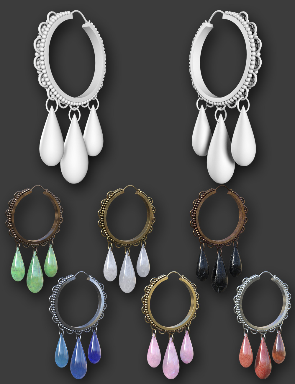 Hoop Earrings Boho Style for Genesis 8 and 8.1 Females by: esha, 3D Models by Daz 3D