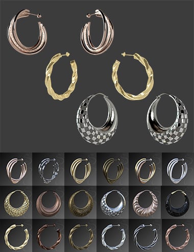Hoop Earrings Classic Style for Genesis 8 and 8.1 Females by: esha, 3D Models by Daz 3D