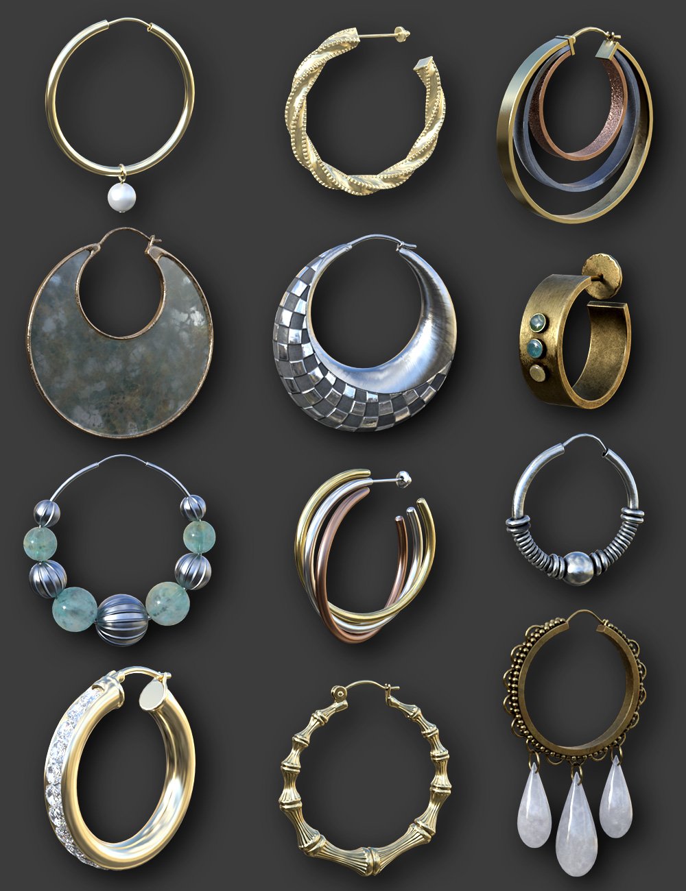 Hoop Earrings Collection for Genesis 8 and 8.1 Females by: esha, 3D Models by Daz 3D