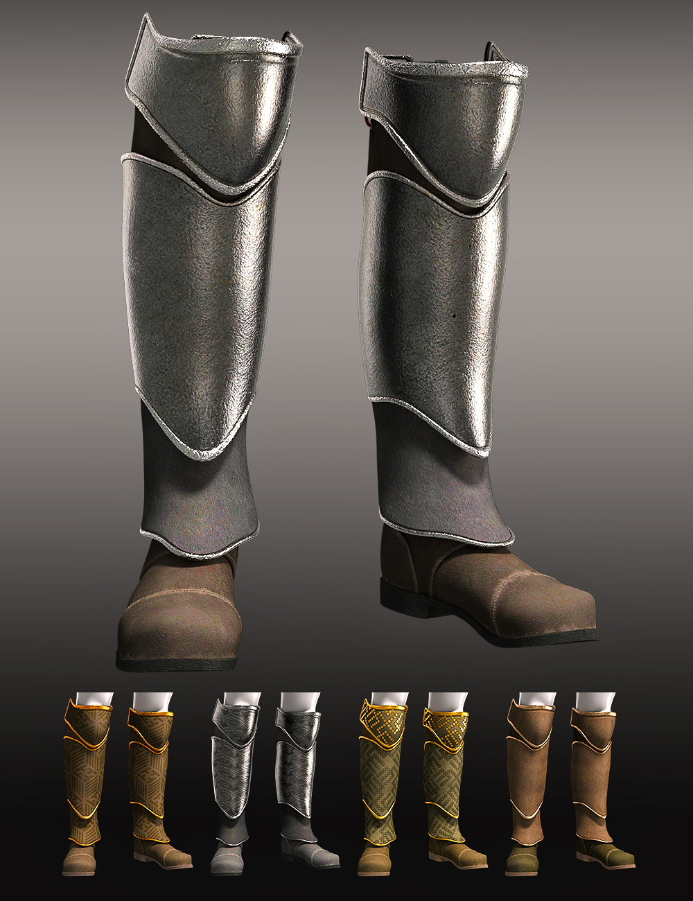 Iron Scale Armor Outfit Boots for Genesis 8 and 8.1 Males by: Barbara BrundonUmblefuglyArien, 3D Models by Daz 3D