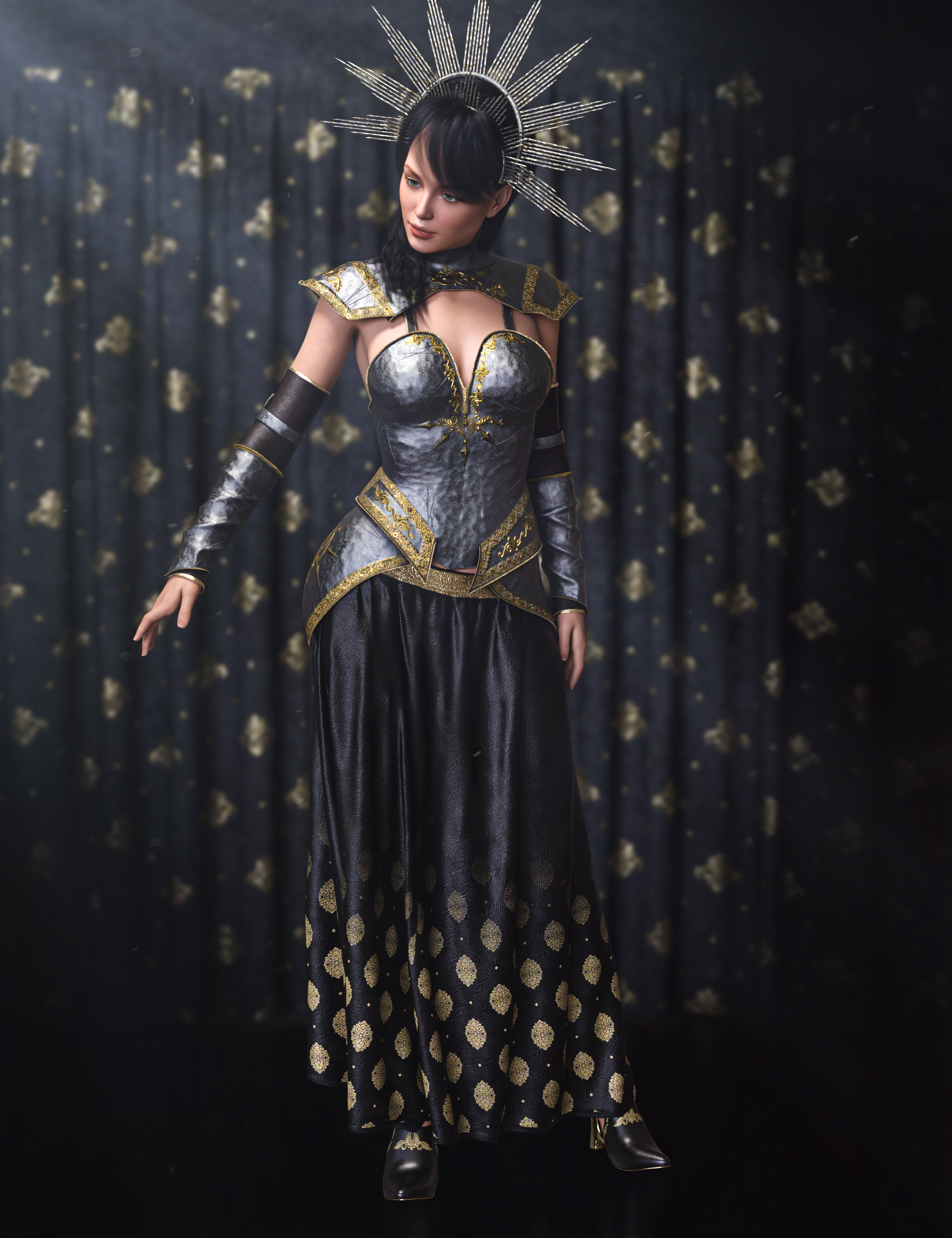 Elena Dark Queen Outfit dForce Skirt for Genesis 8 and 8.1 Females by: Beautyworks, 3D Models by Daz 3D