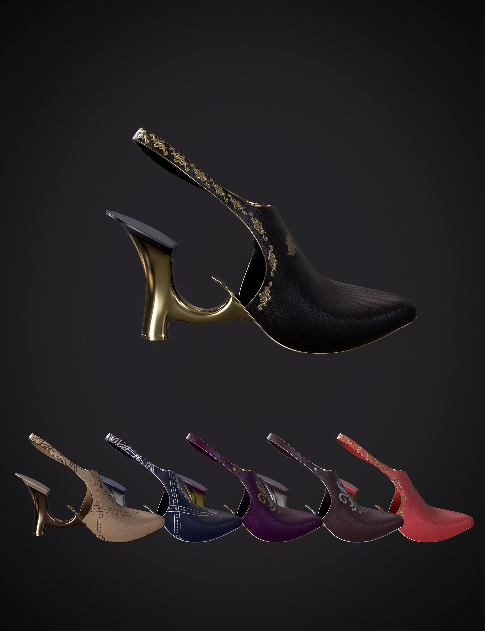 Elena Dark Queen Outfit Heels for Genesis 8 and 8.1 Females