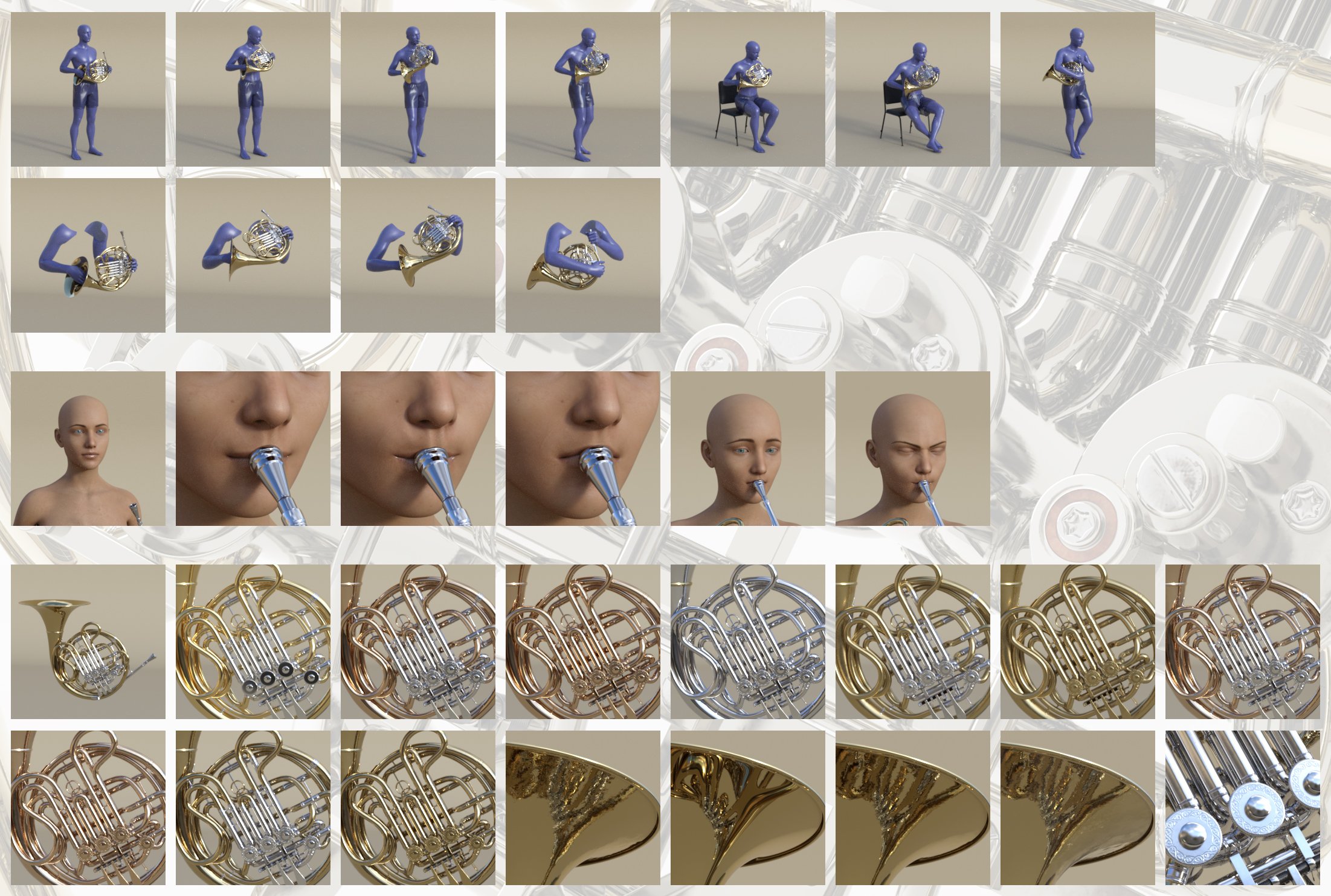 French Horn and Poses for Genesis 8 and 8.1 by: Protozoon, 3D Models by Daz 3D