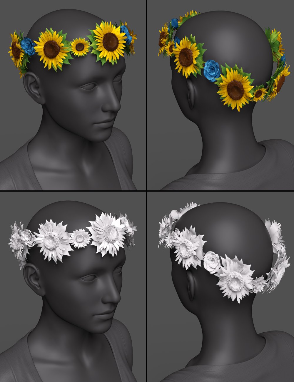 Sunflower Headbands for Genesis 8 and 8.1 Females by: Barbara BrundonUmblefuglyArien, 3D Models by Daz 3D