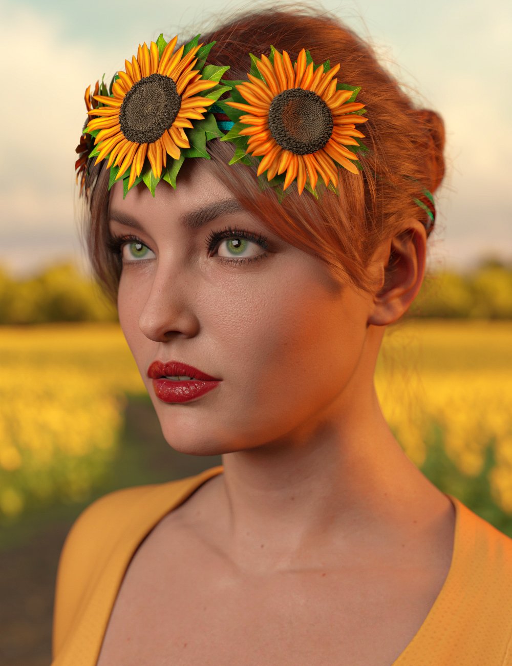 Sunflower Headbands for Genesis 8 and 8.1 Females by: Barbara BrundonUmblefuglyArien, 3D Models by Daz 3D
