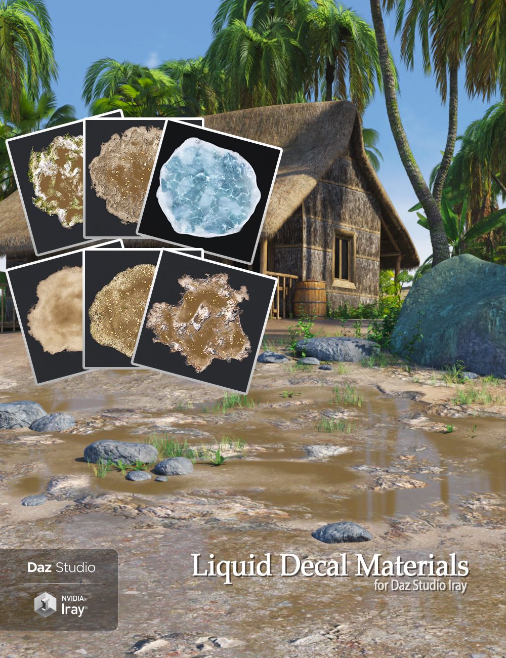 Liquid Decal Materials by: Andrey Pestryakov, 3D Models by Daz 3D