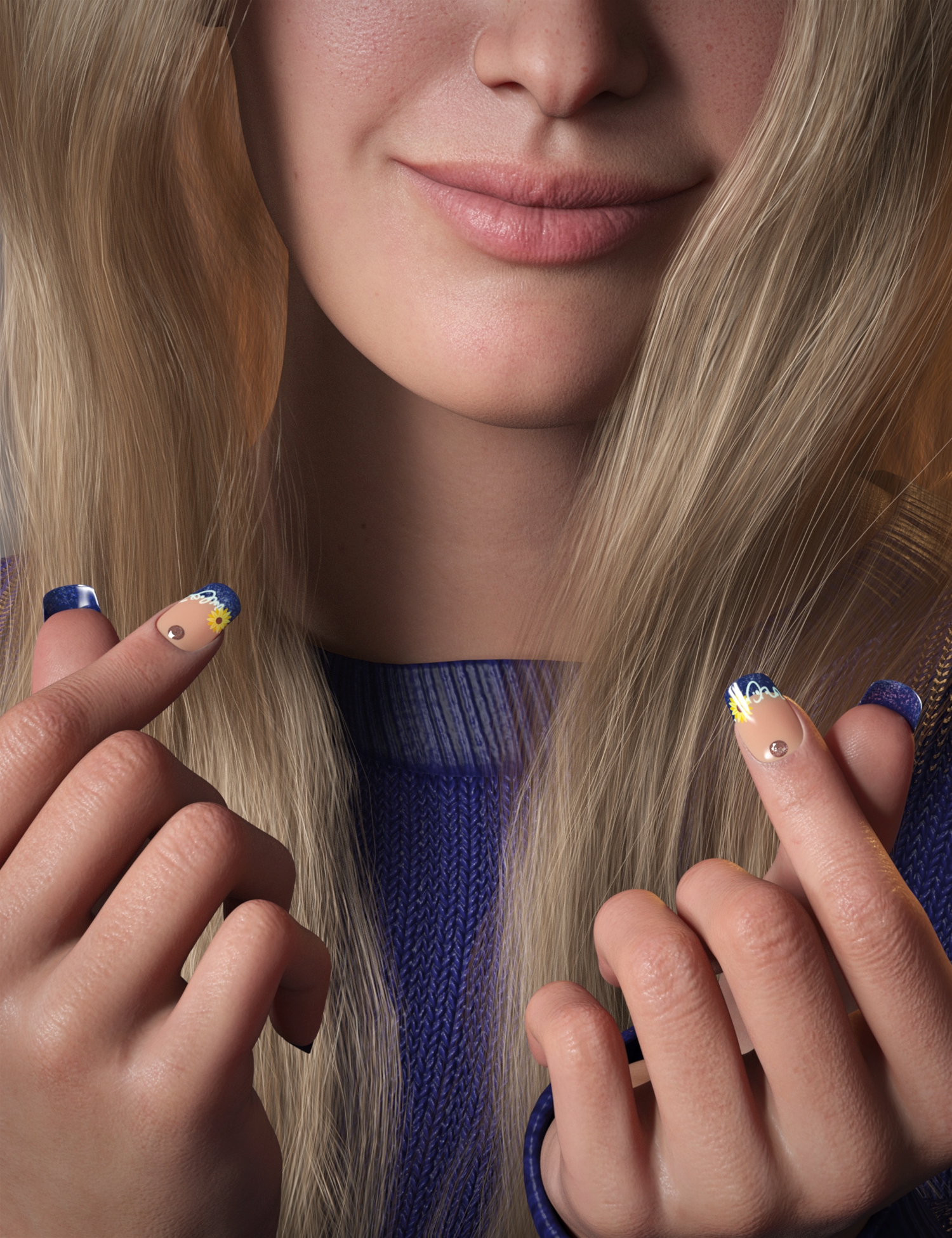 Blue Sky Nails for Genesis 8 and 8.1 Female by: LyonessChangelingChick, 3D Models by Daz 3D