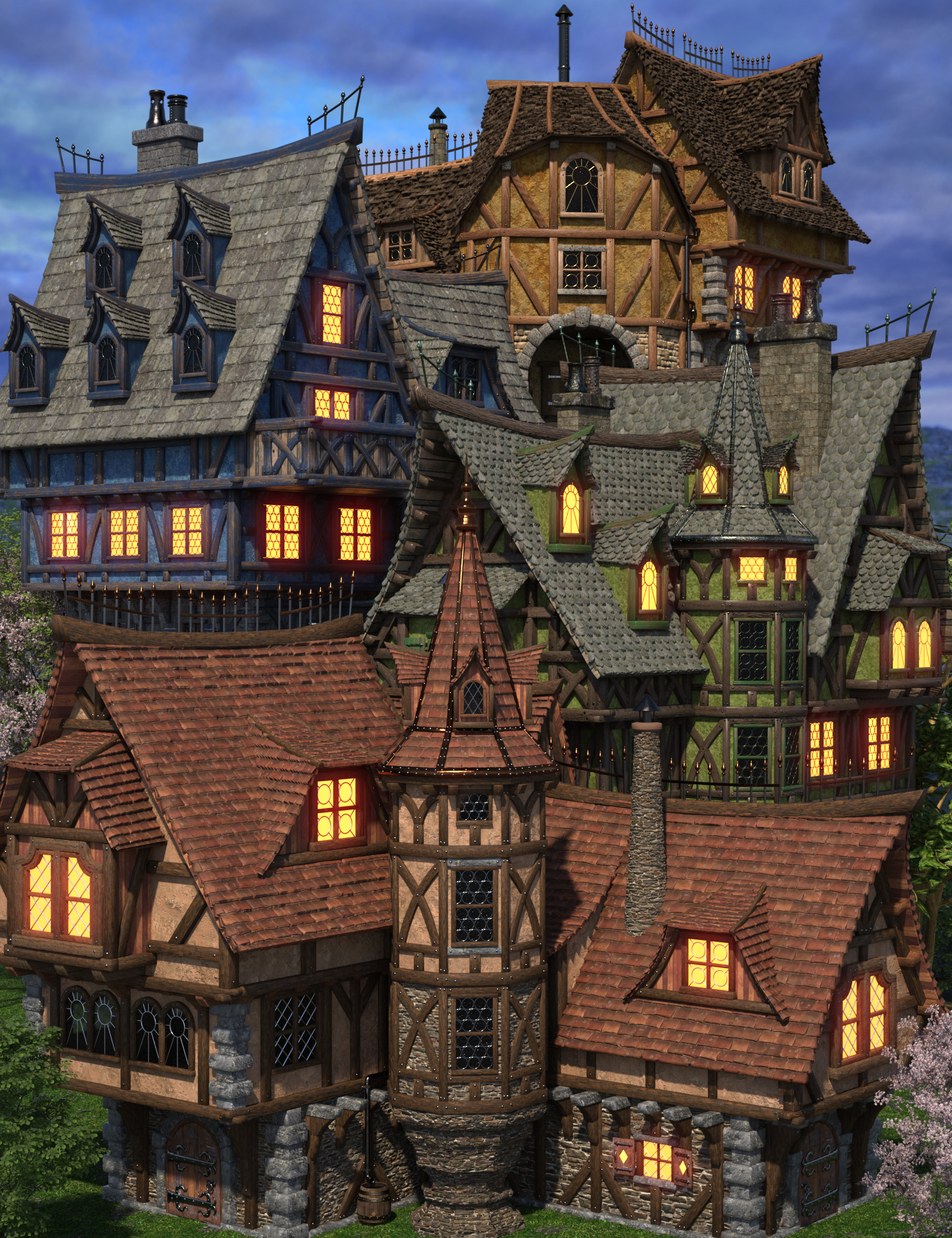 Medieval Village Mansions Construction Set by: The Alchemist, 3D Models by Daz 3D