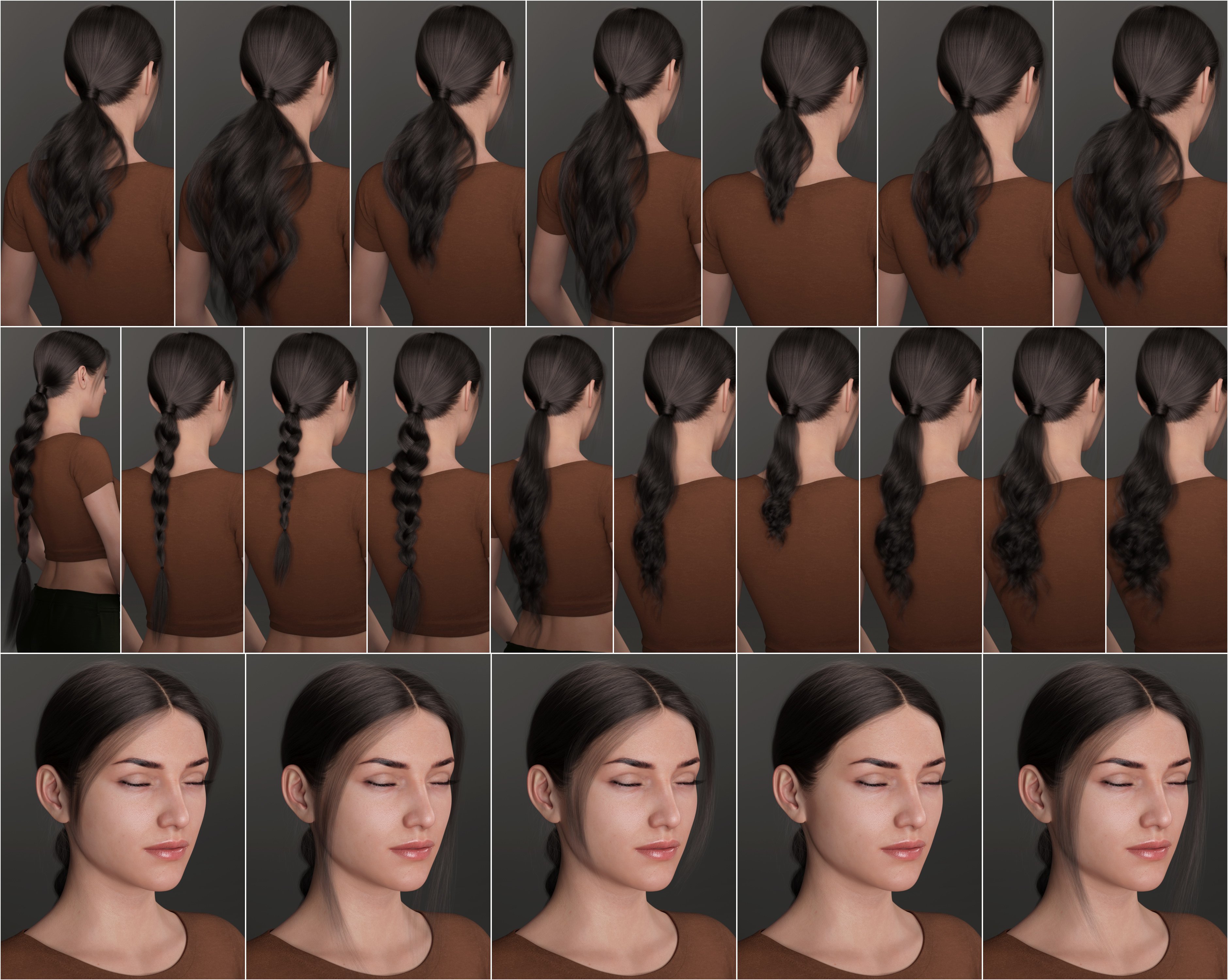 3-in-1 Low Ponytails Hair for Genesis 8 and 8.1 Females by: outoftouch, 3D Models by Daz 3D