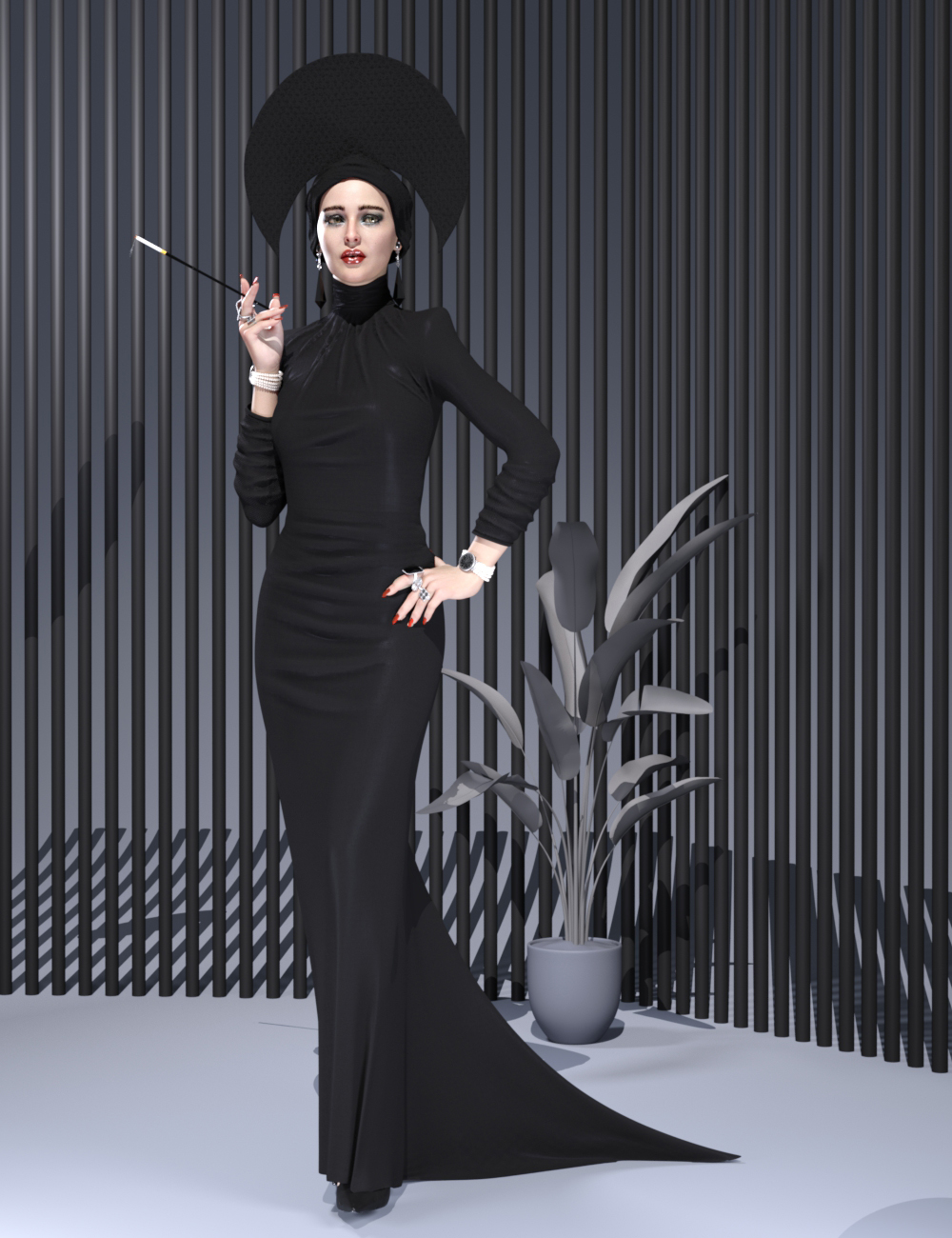 dForce Black Long Dress Outfit for Genesis 8.1 Female Bundle by: 3DStyle, 3D Models by Daz 3D
