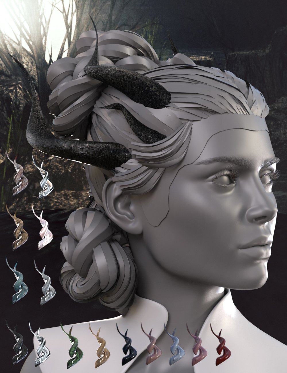 CB Sypher Outfit Horns for Genesis 8 and 8.1 Females by: CynderBlue, 3D Models by Daz 3D