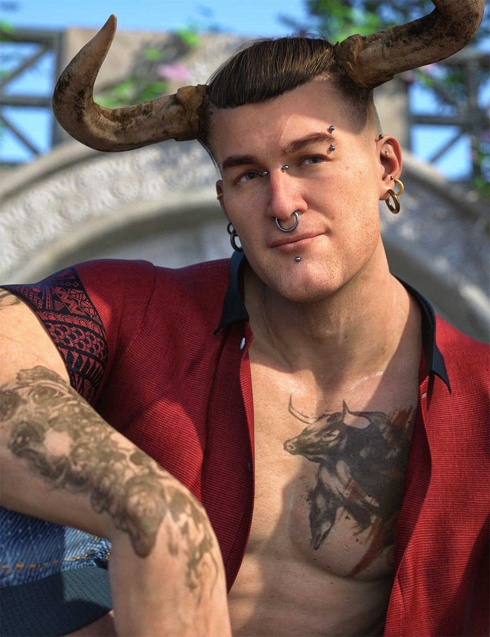 Taurus Piercings Set for Genesis 8 and 8.1 Males by: Matari3D, 3D Models by Daz 3D