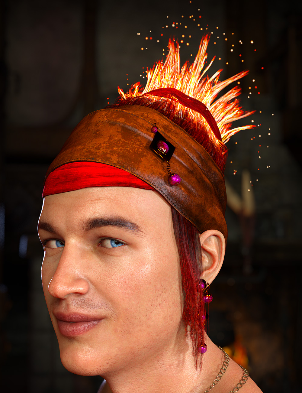 Flame Hair for Genesis 8 and 8.1 Male by: ArkiShox-Design, 3D Models by Daz 3D