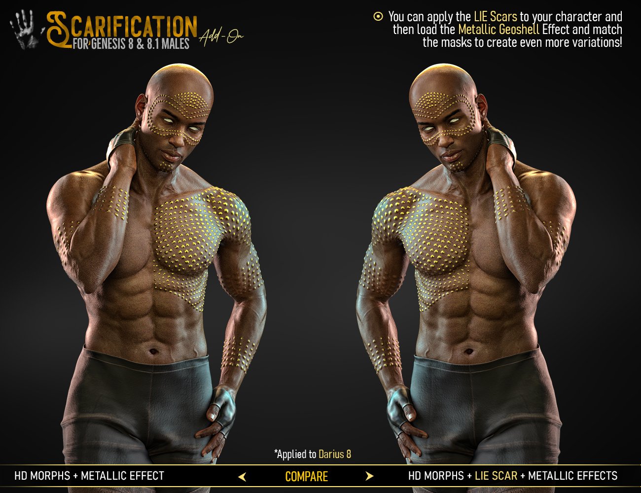 HD Scarification Texture Add-on for Genesis 8 and 8.1 Males HD Scarification Texture Add-on for Genesis 8 and 8.1 Males by: FenixPhoenixEsid, 3D Models by Daz 3D