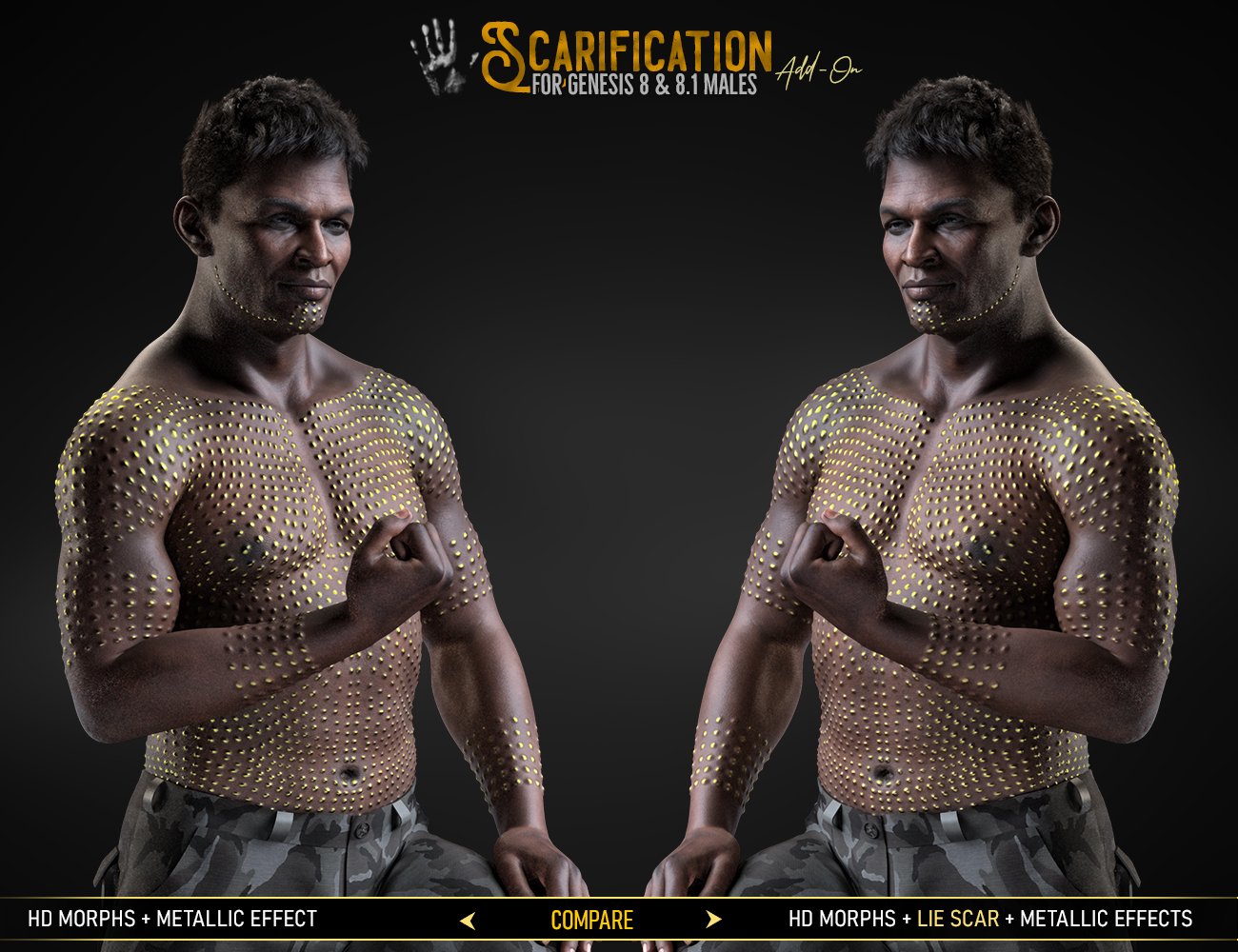 HD Scarification Texture Add-on for Genesis 8 and 8.1 Males by: FenixPhoenixEsid, 3D Models by Daz 3D
