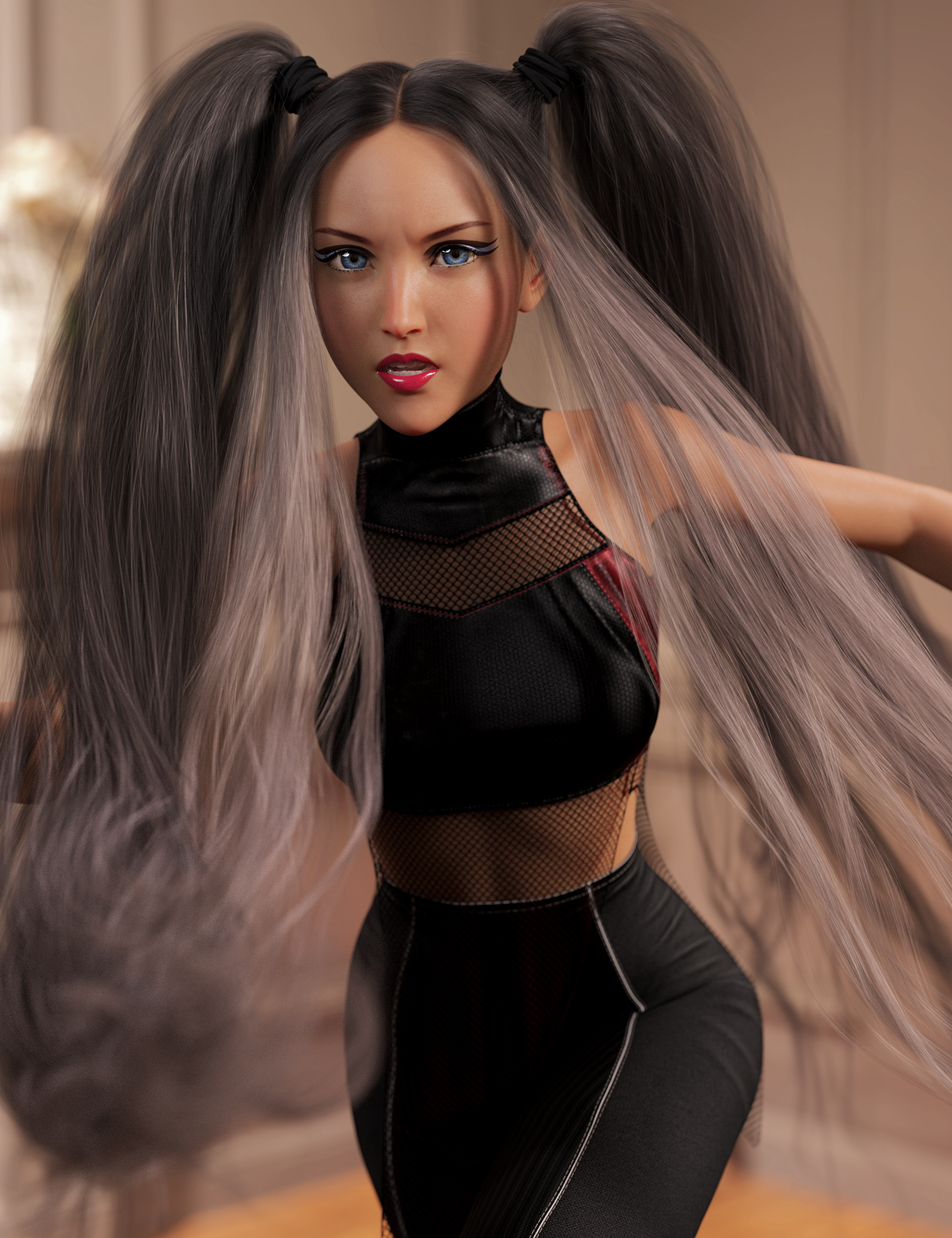 Turbulent Pigtails Hair Texture Expansion by: outoftouch, 3D Models by Daz 3D