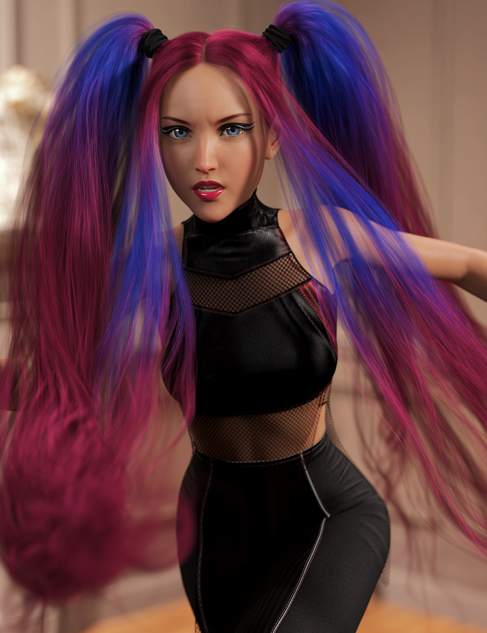 Turbulent Pigtails Hair Texture Expansion by: outoftouch, 3D Models by Daz 3D