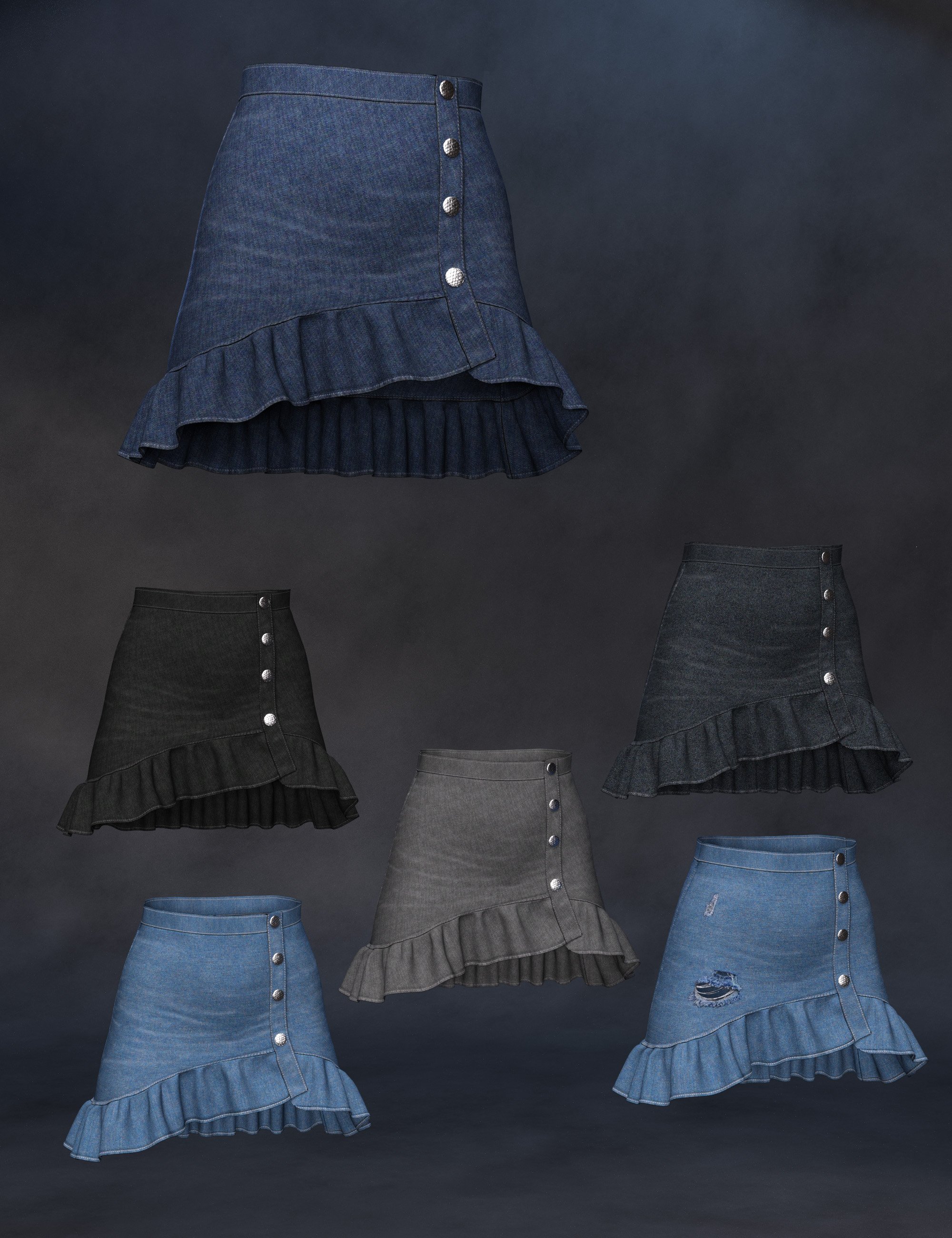 MK Flounces Denim dForce Skirt for Genesis 8 and 8.1 Female by: wsmonkeyking, 3D Models by Daz 3D