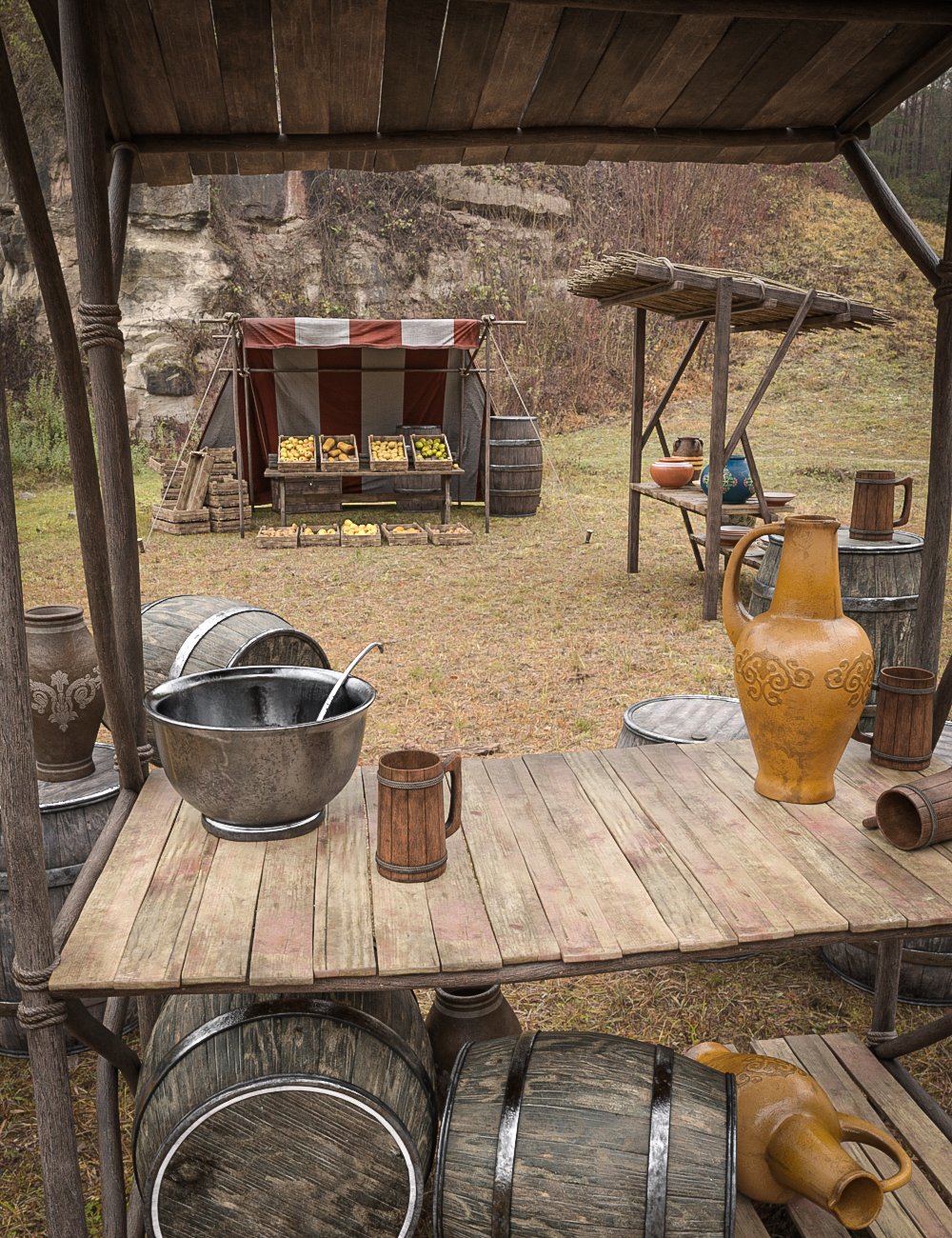 Medieval Market Stall Bundle by: RedCrow3DArtOdyssey, 3D Models by Daz 3D